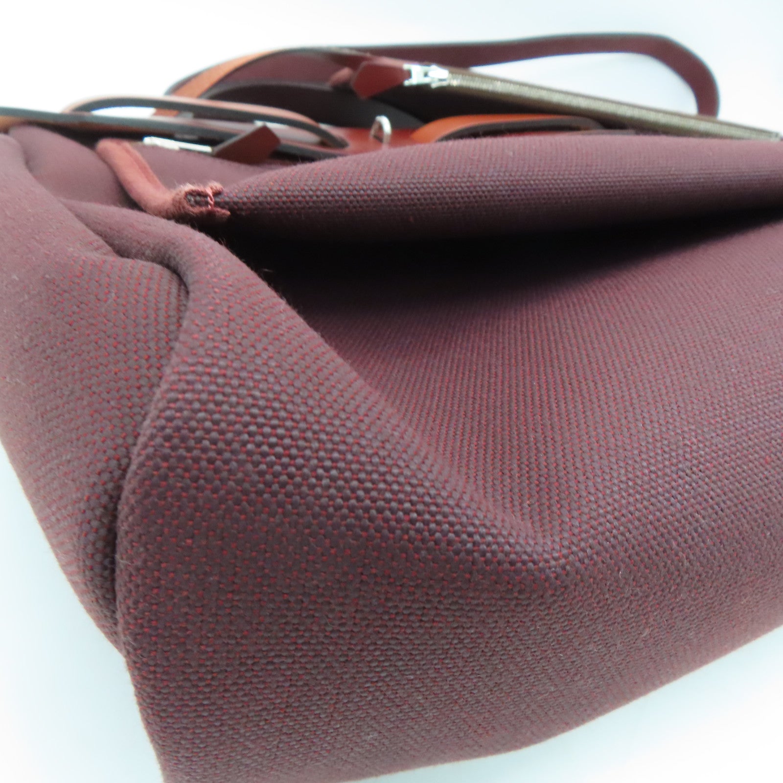 HERMES canvas Herbag PM silver buckle handle shoulder bag Rouge H/Rouge Sellie