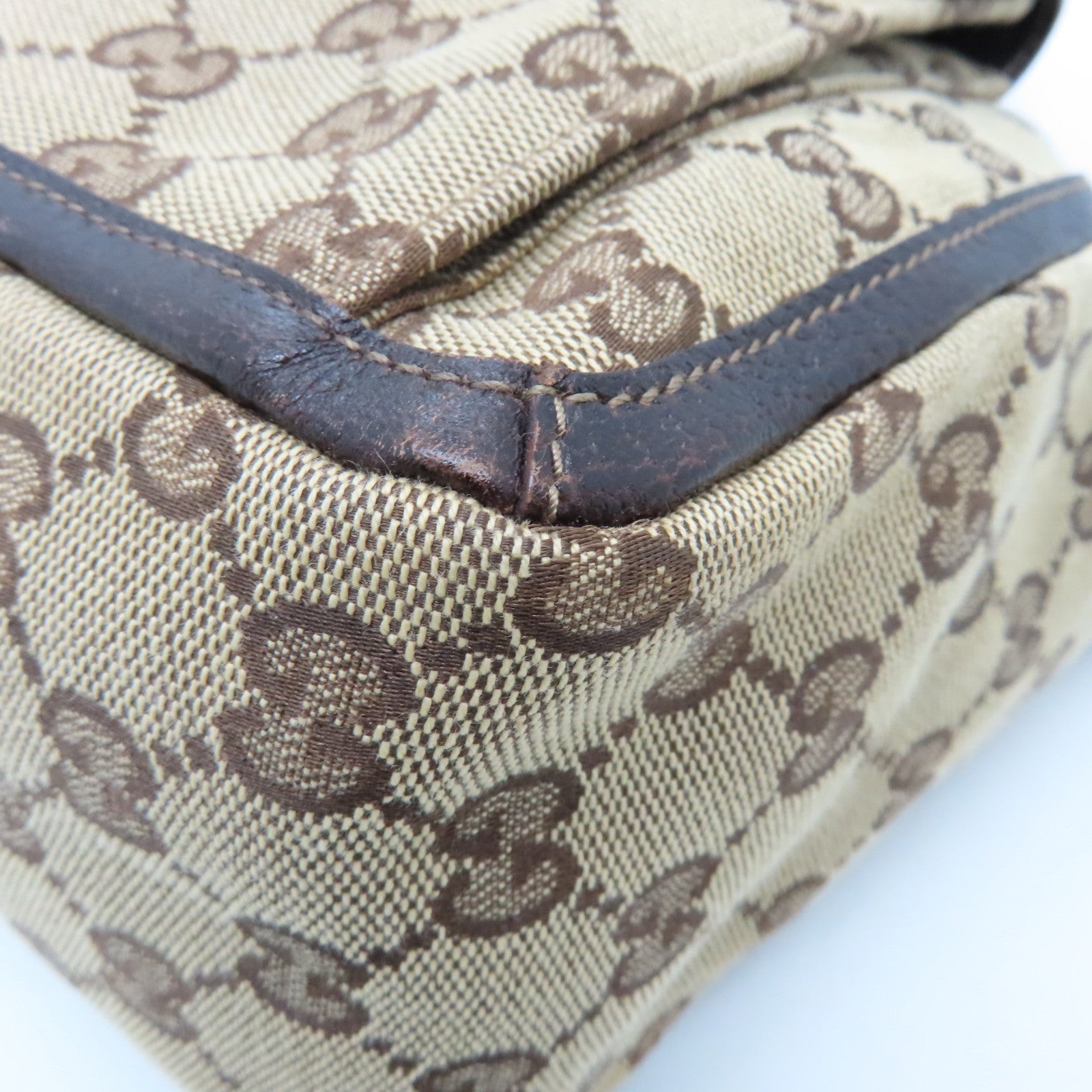 GUCCI Canvas Tote Bag Gold Buckle Handle Shoulder Bag Brown