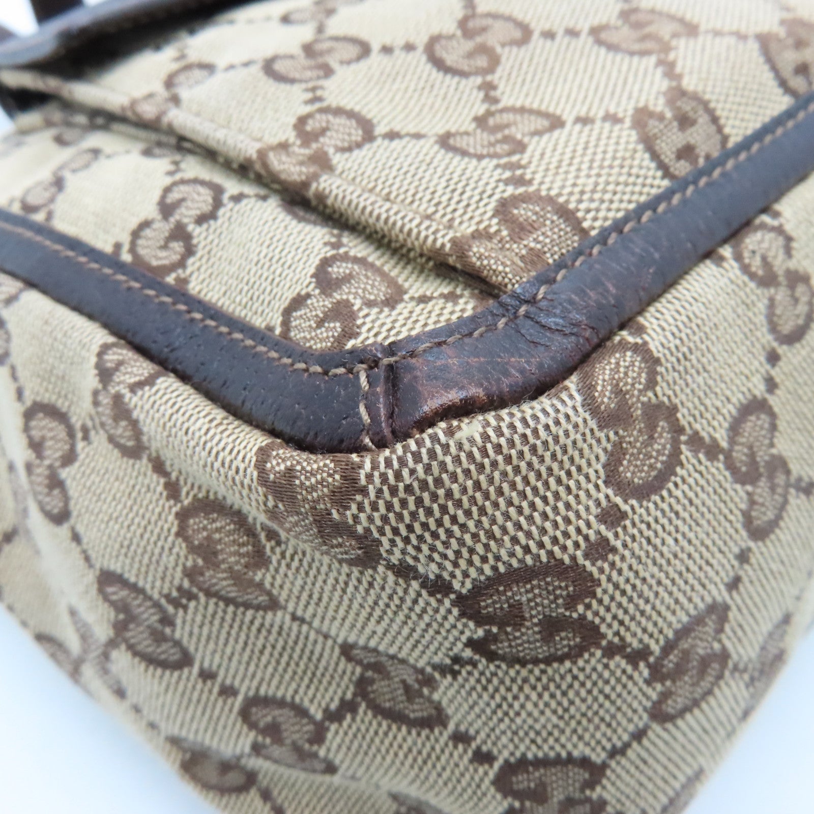 GUCCI Canvas Tote Bag Gold Buckle Handle Shoulder Bag Brown