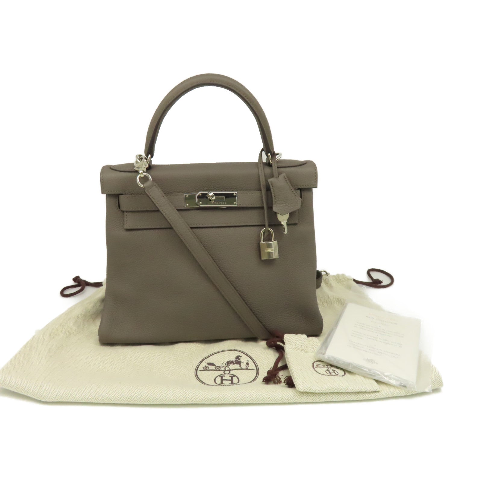 HERMES Togo皮革Kelly 28 2Way Hand Bag銀扣手挽肩背兩用袋錫灰色