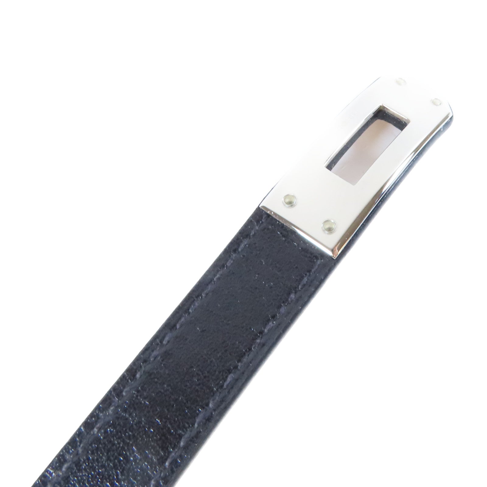 HERMES 皮革Kelly Double Tour銀扣手鐲Noir黑色