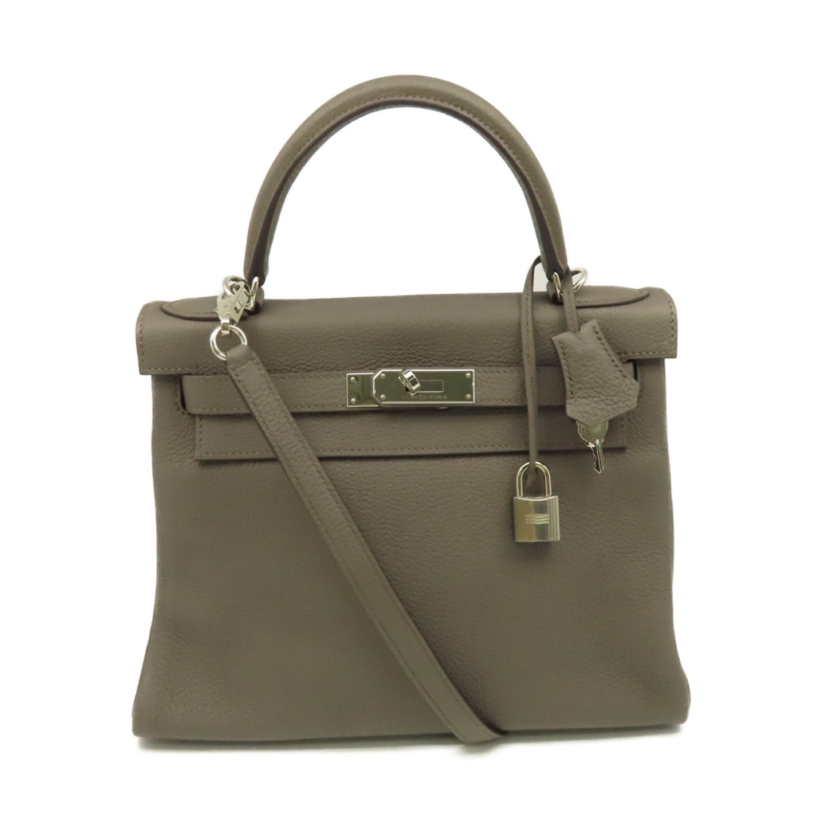 HERMES Togo皮革Kelly 28 2Way Hand Bag銀扣手挽肩背兩用袋錫灰色