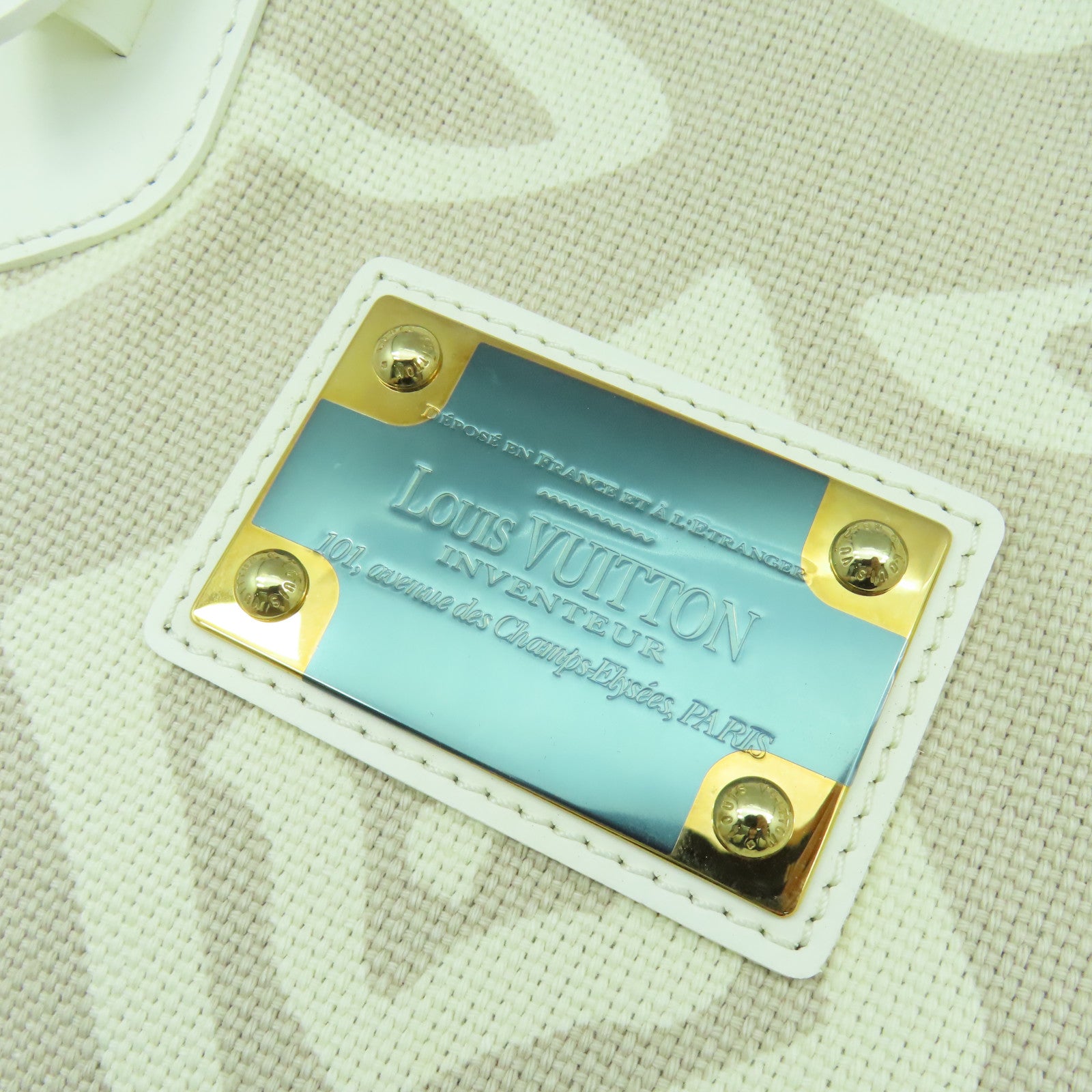 LOUIS VUITTON 帆布/皮革Tahitienne PM金扣手挽袋米色