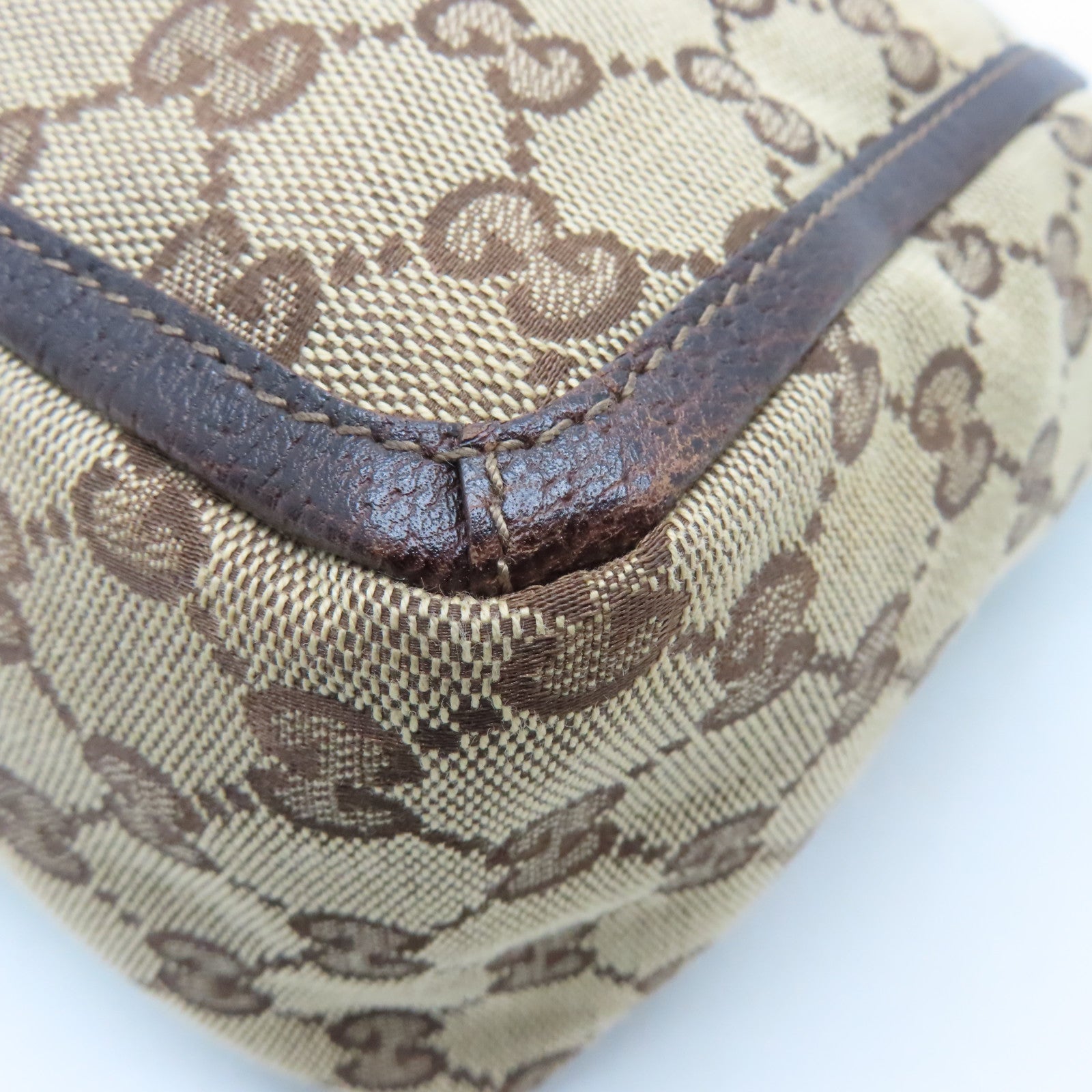 GUCCI Canvas Tote Bag Gold Buckle Handle Shoulder Bag Brown