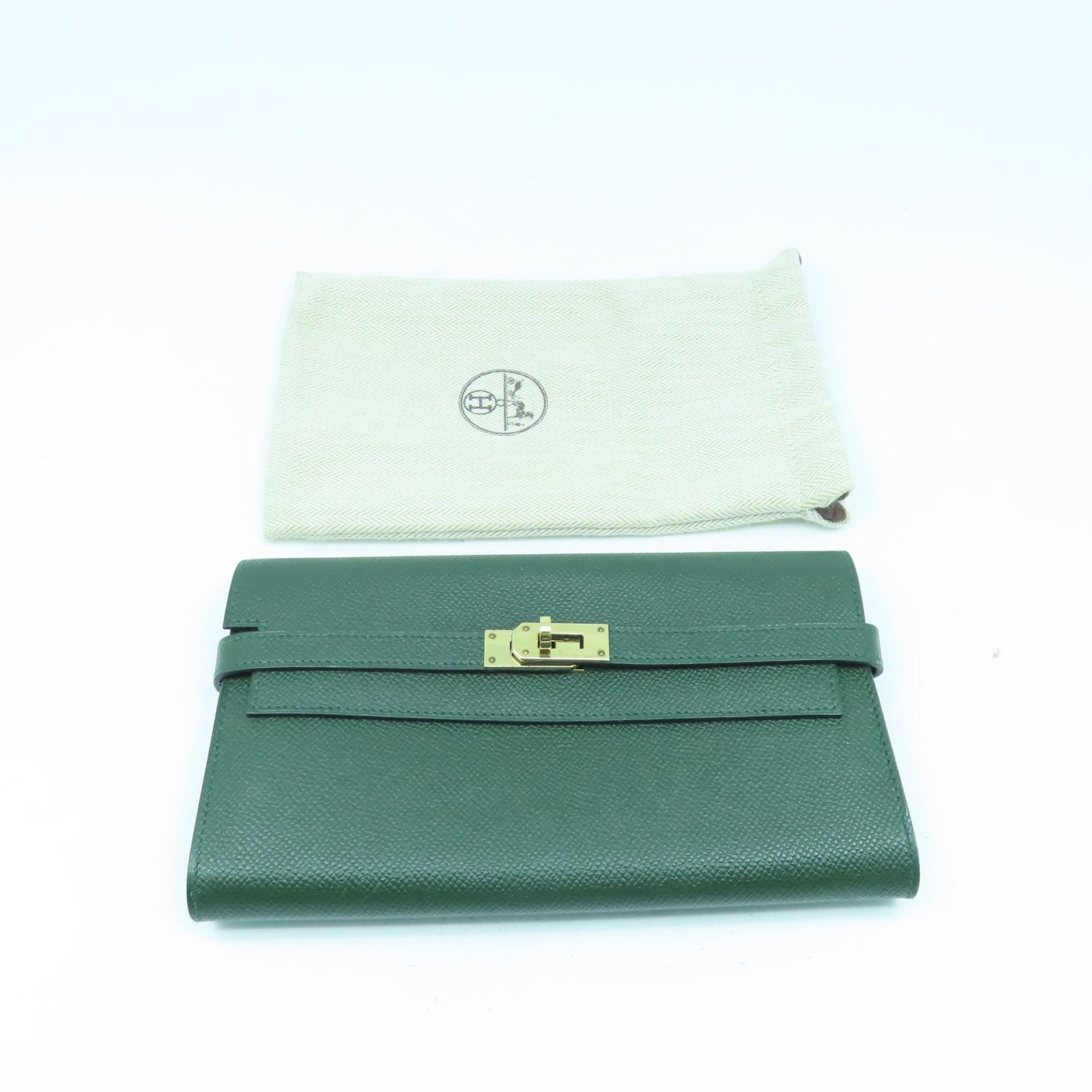 HERMES Epsom皮革Kelly Wallet金扣長錢包Vert Fonce祖母綠