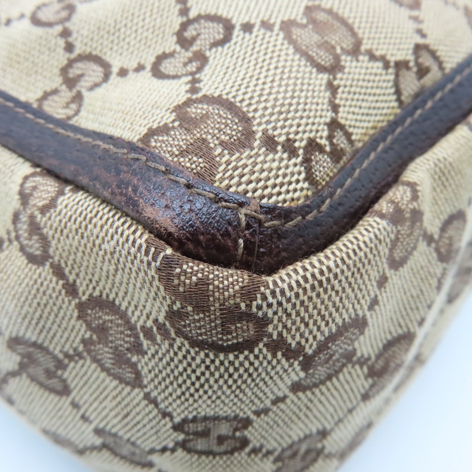GUCCI Canvas Tote Bag Gold Buckle Handle Shoulder Bag Brown