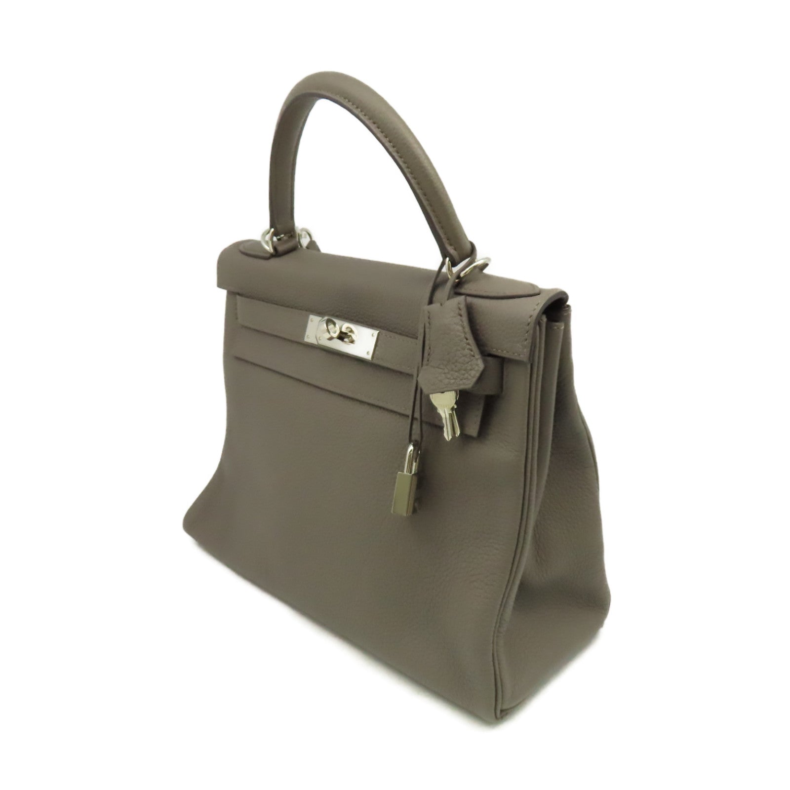 HERMES Togo皮革Kelly 28 2Way Hand Bag銀扣手挽肩背兩用袋錫灰色