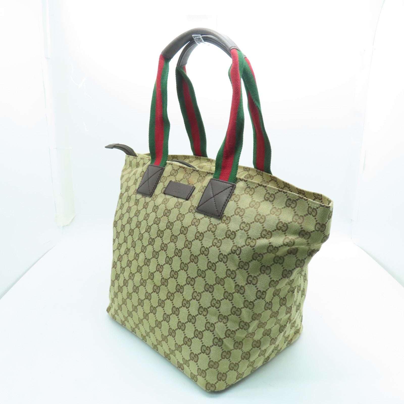 GUCCI 帆布Tote Bag銀扣手挽袋啡色