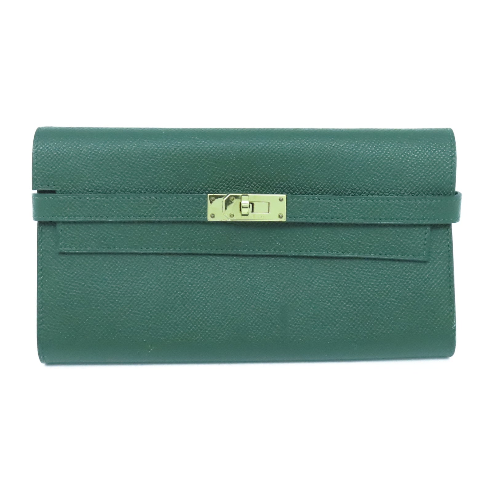 HERMES Epsom皮革Kelly Wallet金扣長錢包Vert Fonce祖母綠