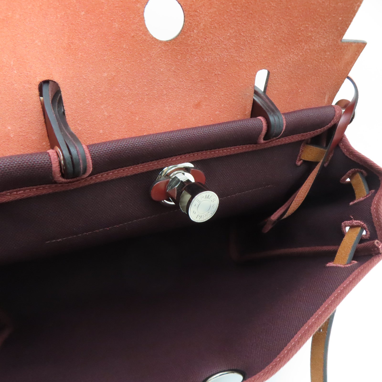 HERMES canvas Herbag PM silver buckle handle shoulder bag Rouge H/Rouge Sellie