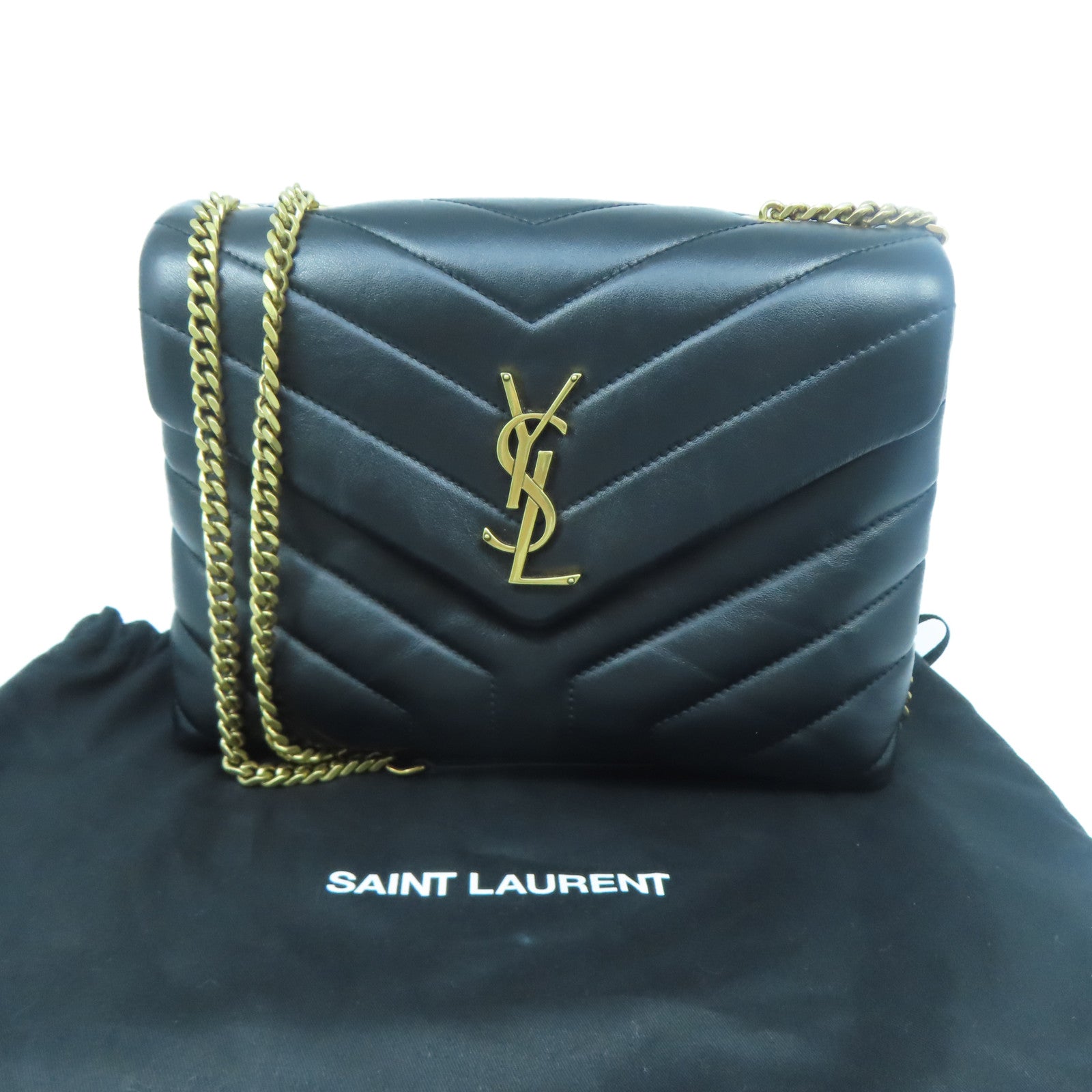 SAINT LAURENT 牛皮皮革Lou Lou金扣鏈帶肩背袋黑色