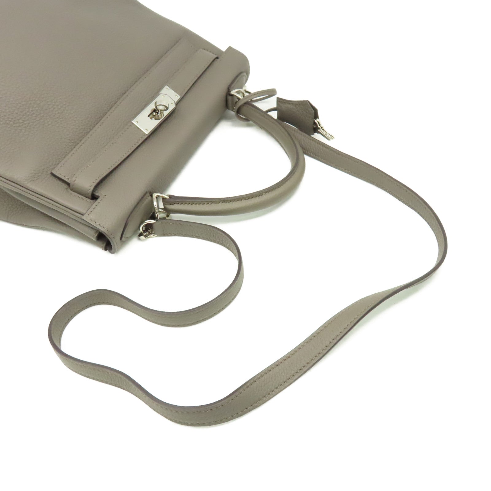 HERMES Togo皮革Kelly 28 2Way Hand Bag銀扣手挽肩背兩用袋錫灰色