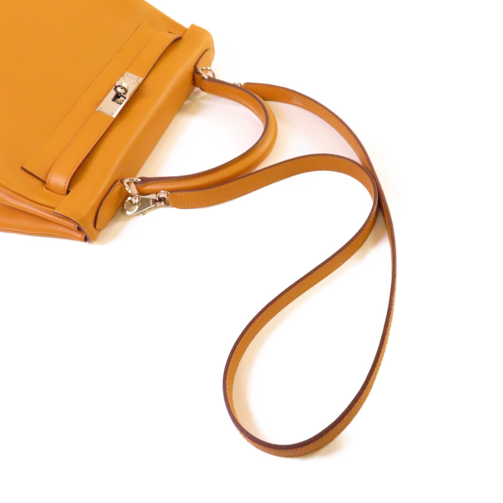 HERMES Evercolor皮革Kelly 28 2Way Hand Bag銀扣手挽肩背兩用袋Caramel焦糖色/Rose玫瑰色
