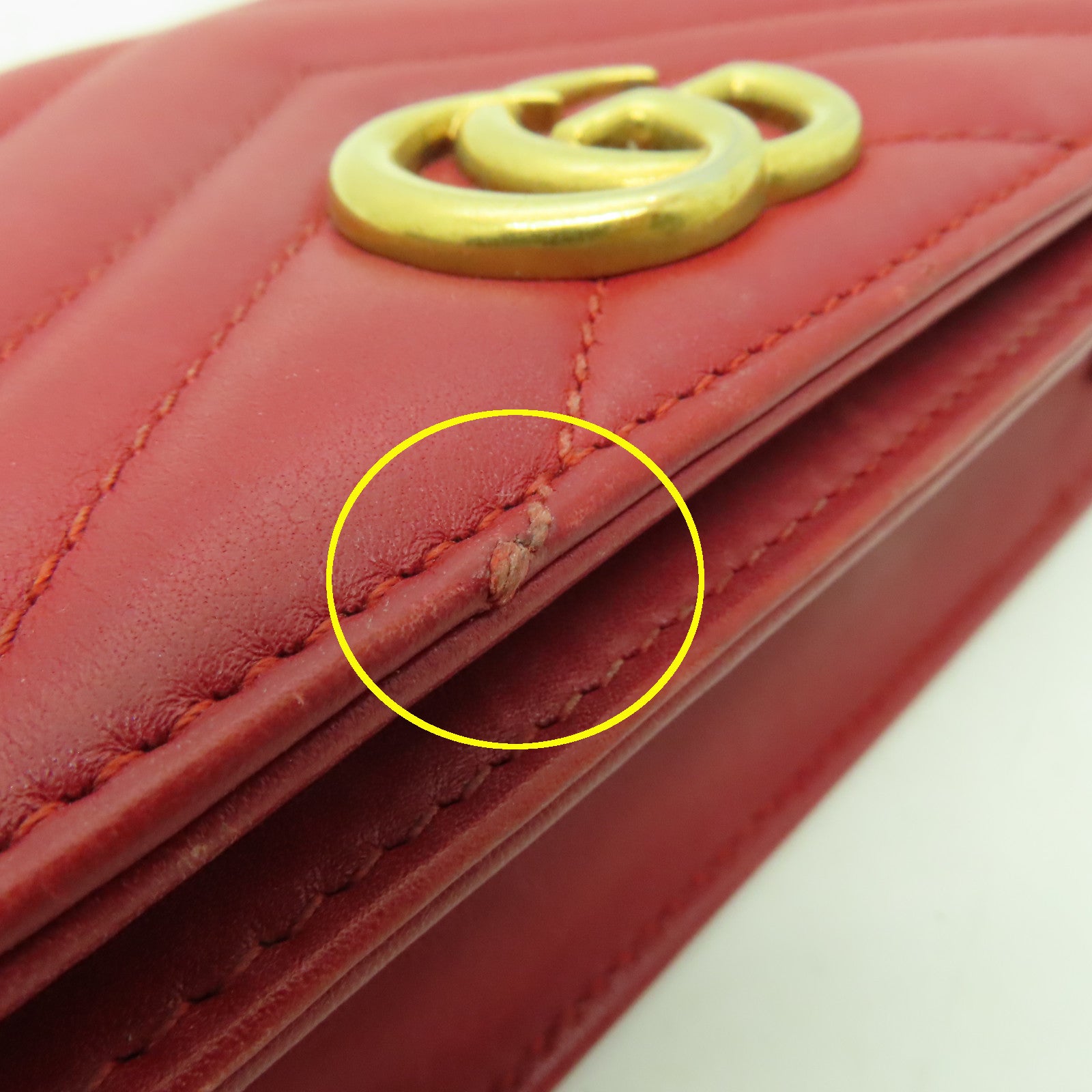 GUCCI 牛皮皮革GG Marmont Mini金扣鏈帶肩背袋紅色