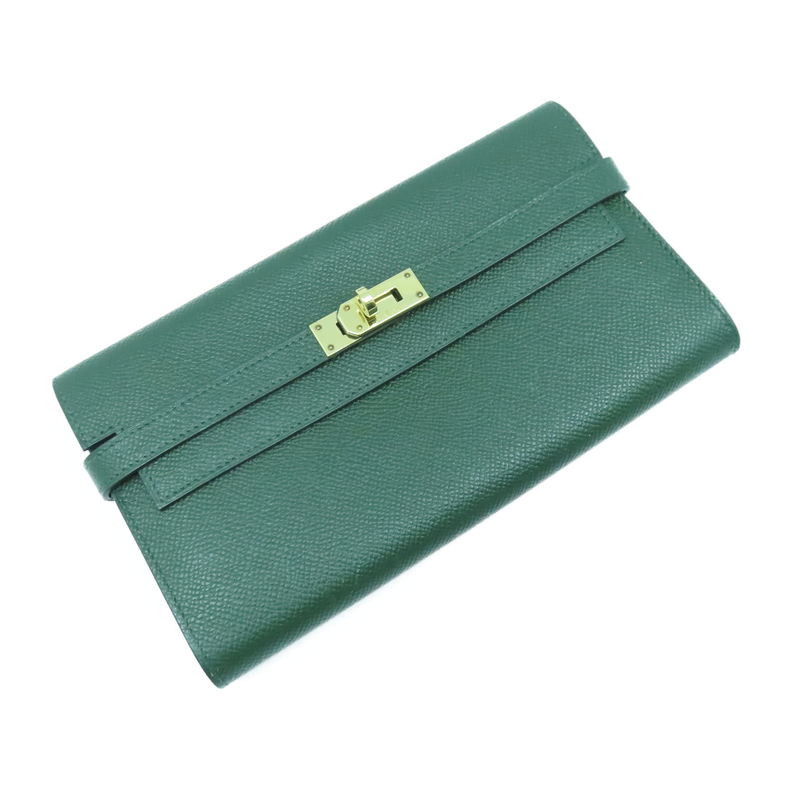 HERMES Epsom皮革Kelly Wallet金扣長錢包Vert Fonce祖母綠