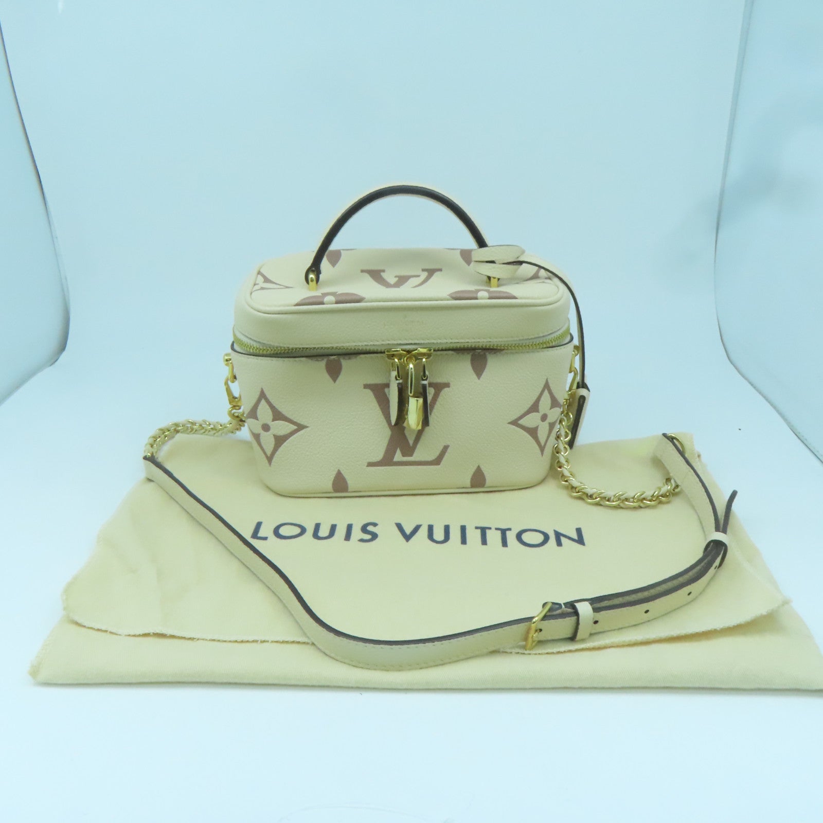 LOUIS VUITTON Empreinte Vanity PM金扣手挽肩背兩用袋米色