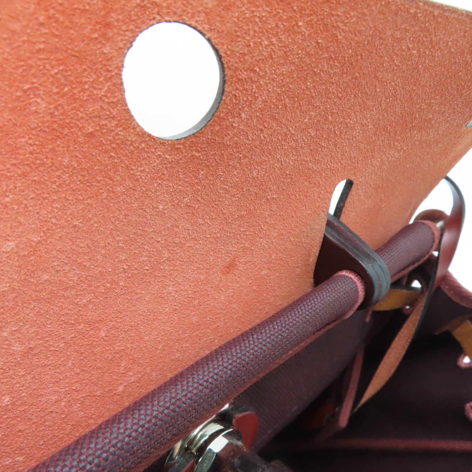 HERMES canvas Herbag PM silver buckle handle shoulder bag Rouge H/Rouge Sellie