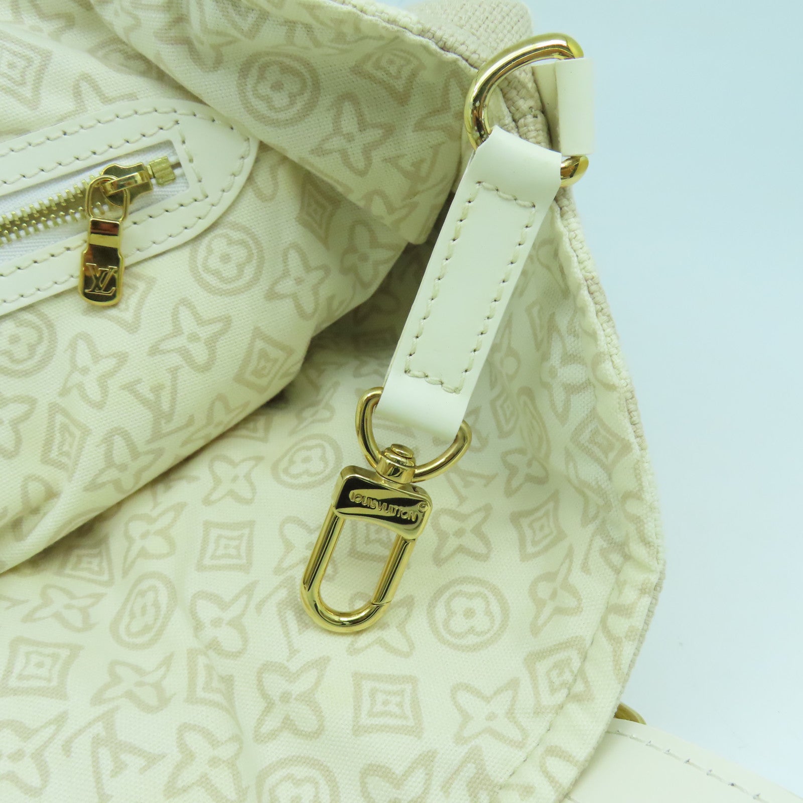 LOUIS VUITTON 帆布/皮革Tahitienne PM金扣手挽袋米色