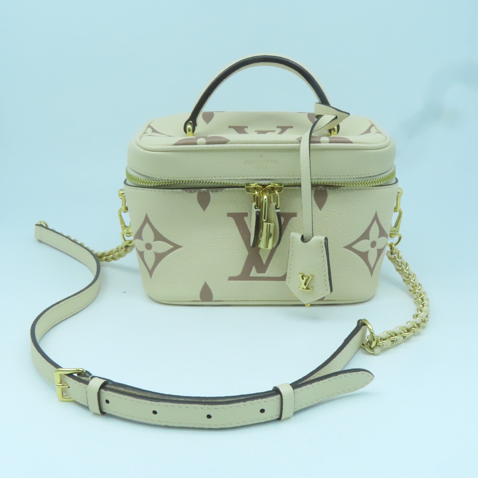 LOUIS VUITTON Empreinte Vanity PM金扣手挽肩背兩用袋米色