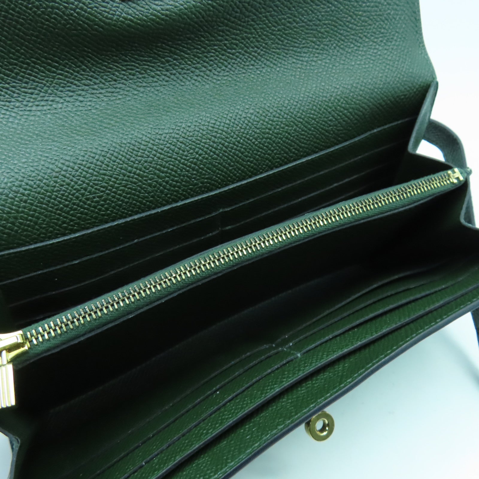 HERMES Epsom皮革Kelly Wallet金扣長錢包Vert Fonce祖母綠