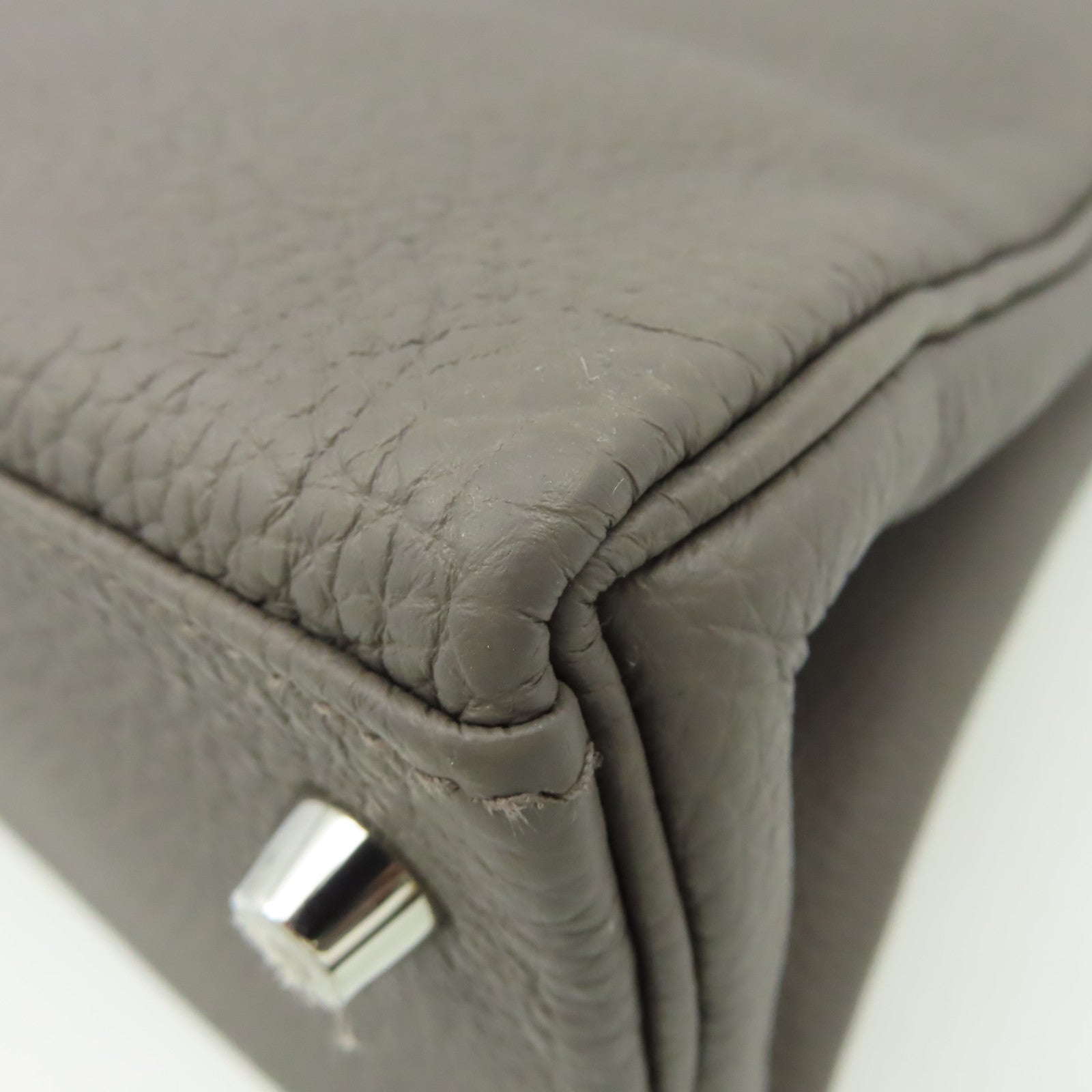 HERMES Togo皮革Kelly 28 2Way Hand Bag銀扣手挽肩背兩用袋錫灰色