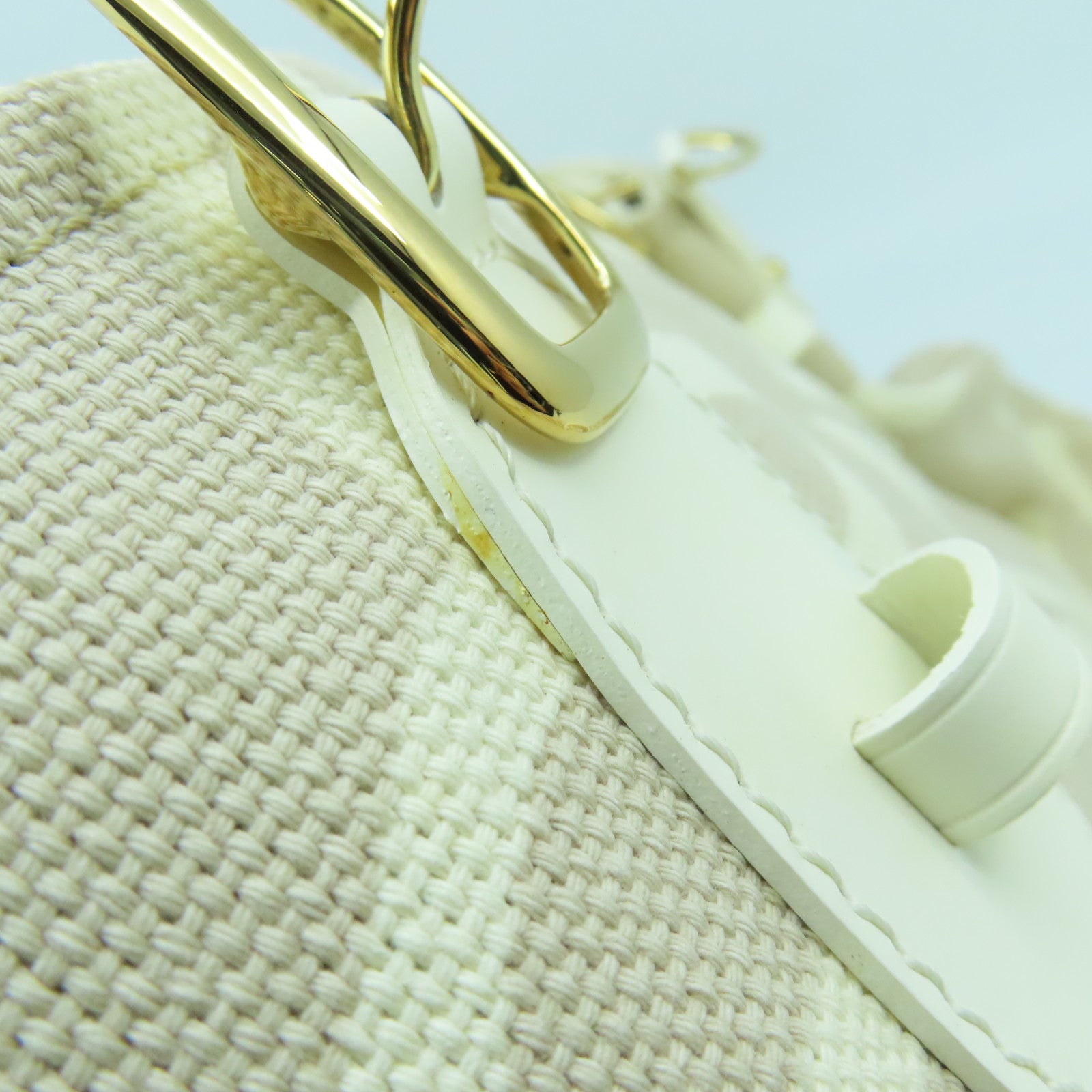 LOUIS VUITTON 帆布/皮革Tahitienne PM金扣手挽袋米色