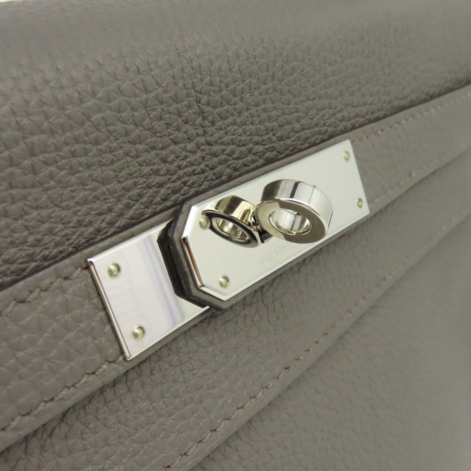 HERMES Togo皮革Kelly 28 2Way Hand Bag銀扣手挽肩背兩用袋錫灰色
