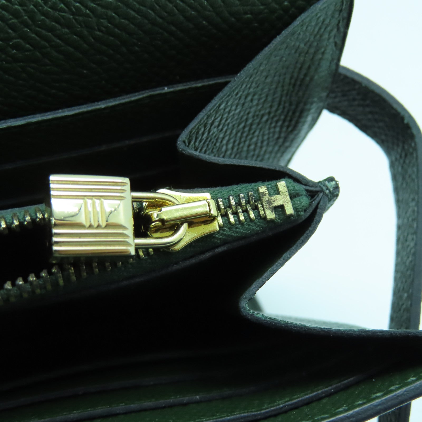 HERMES Epsom皮革Kelly Wallet金扣長錢包Vert Fonce祖母綠