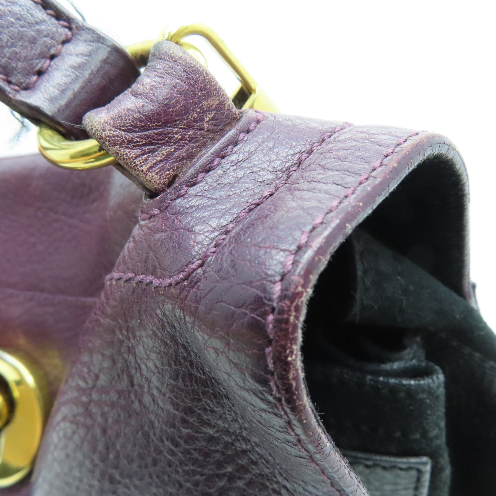 YVES SAINT LAURENT 【激減優惠】牛皮皮革Shoulder Bag手挽肩背兩用袋紫色/黑色