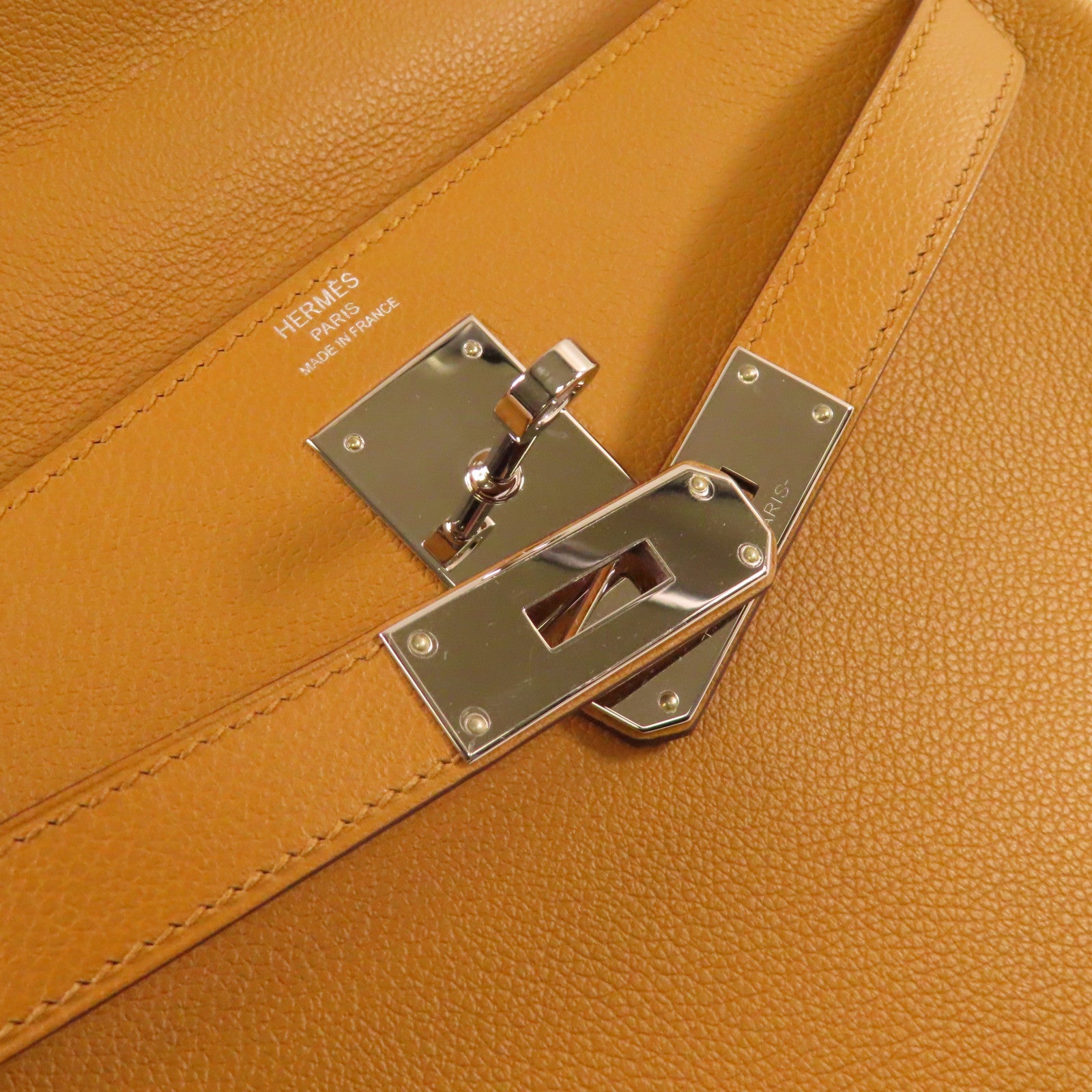 HERMES Evercolor皮革Kelly 28 2Way Hand Bag銀扣手挽肩背兩用袋Caramel焦糖色/Rose玫瑰色