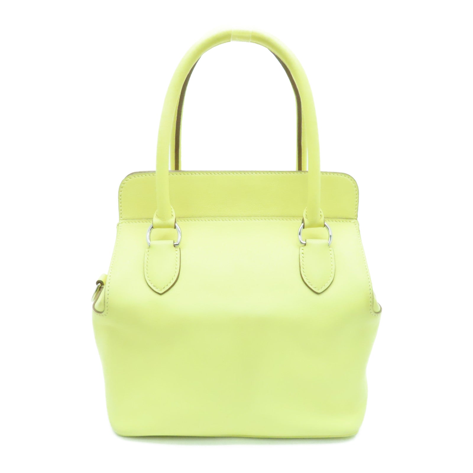 HERMES Swift Leather Tool Box 20 Silver Buckle Handle Shoulder Bag Jaune Poussin Yellow