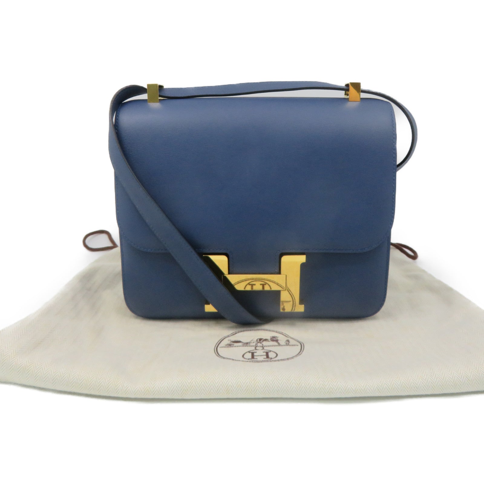 HERMES [Sharp Discount] Swift Leather Constance 24 Shoulder Bag Gold Buckle Shoulder Bag Azur Blue
