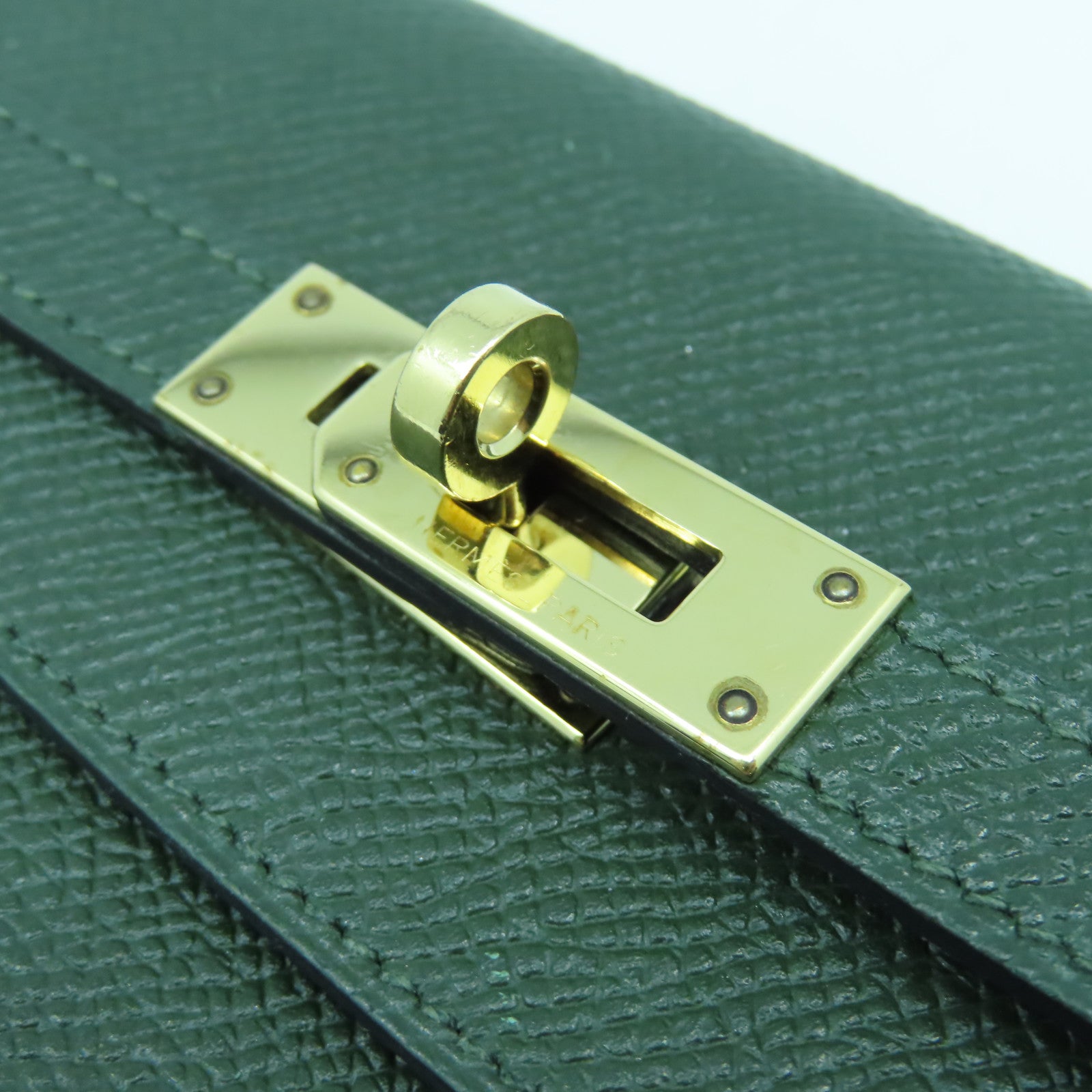 HERMES Epsom皮革Kelly Wallet金扣長錢包Vert Fonce祖母綠