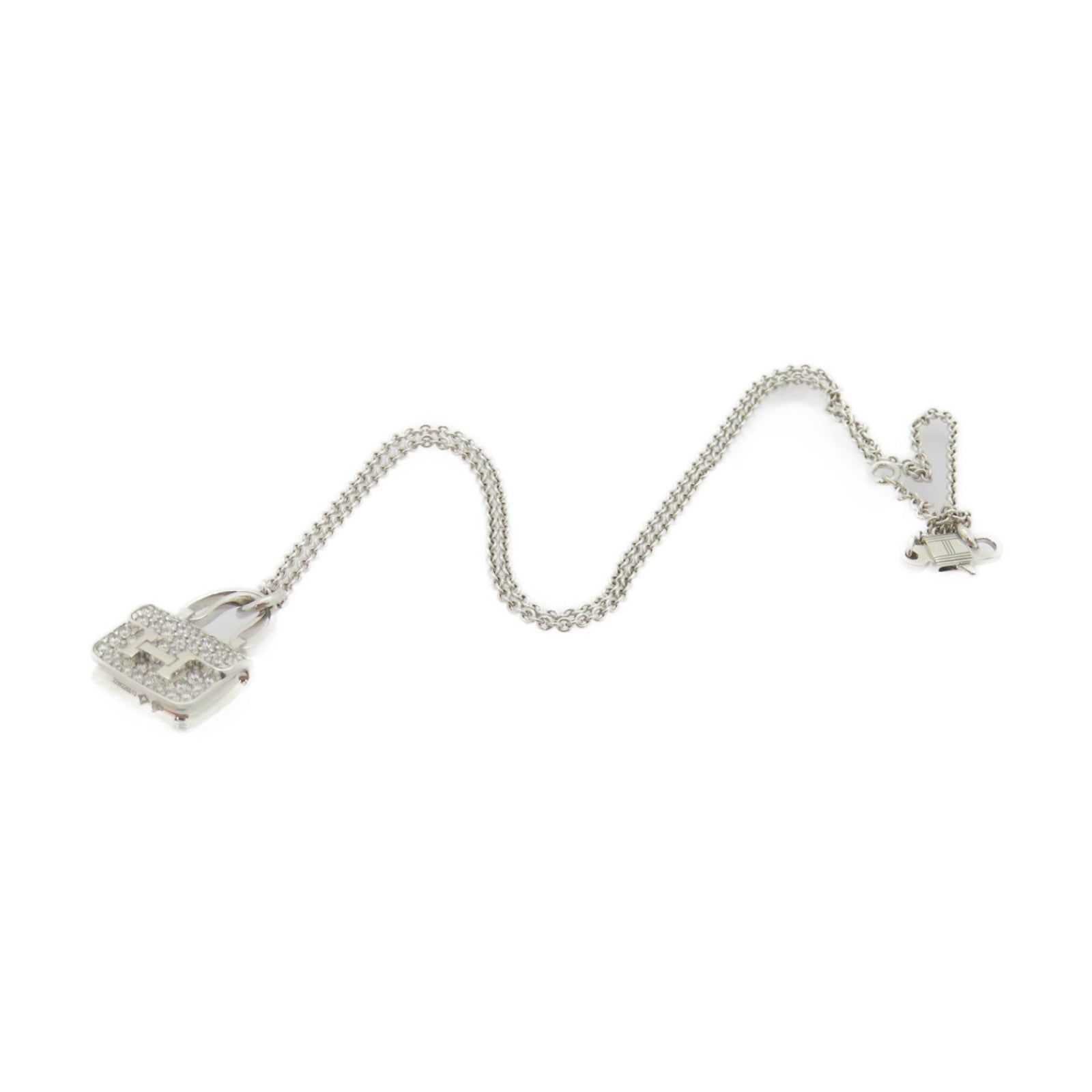 HERMES 18K白金Amuletts Constance Pendant 0.44ct钻石项链