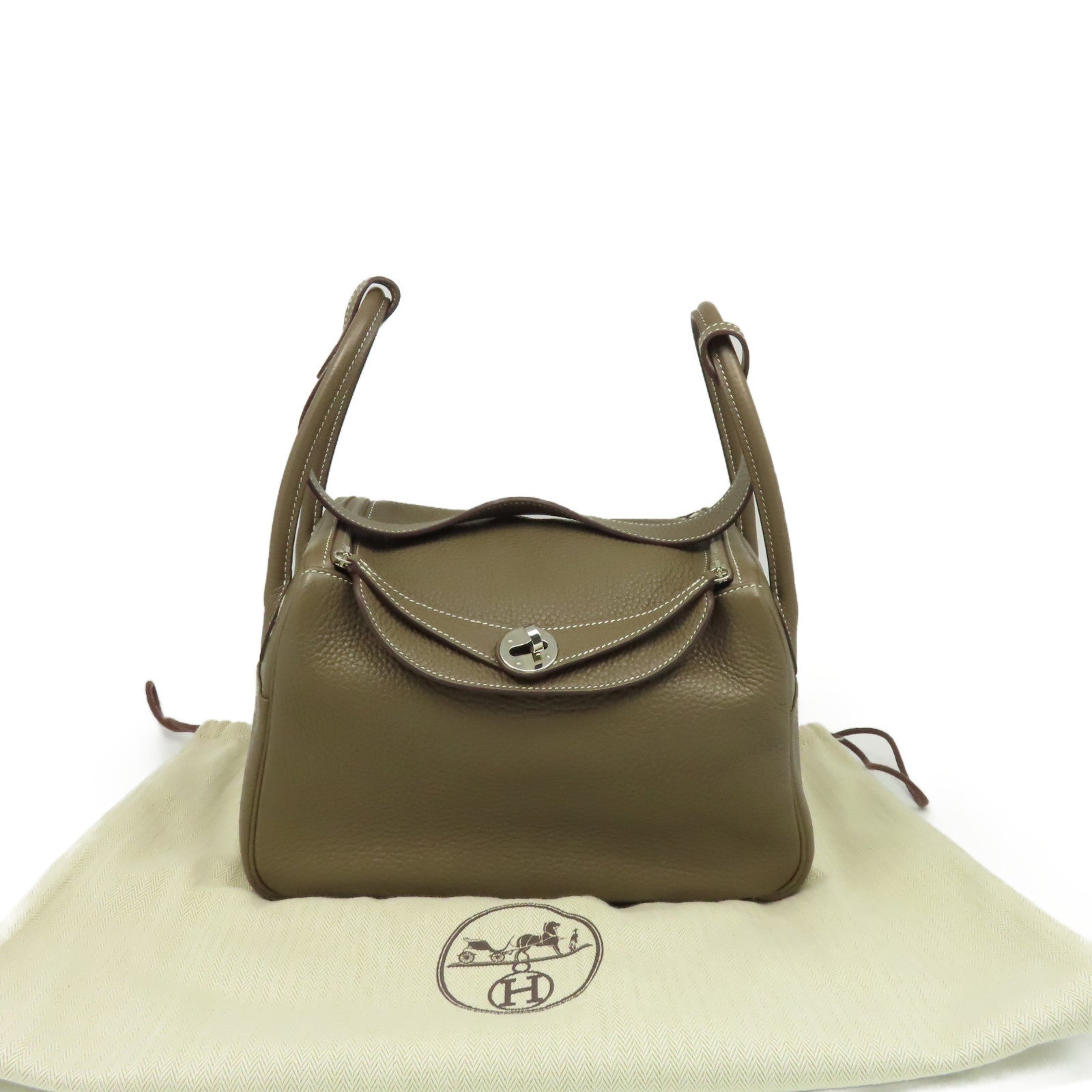 HERMES Clemence皮革Lindy 26 Shoulder Bag銀扣肩背袋Etoupe大象灰色