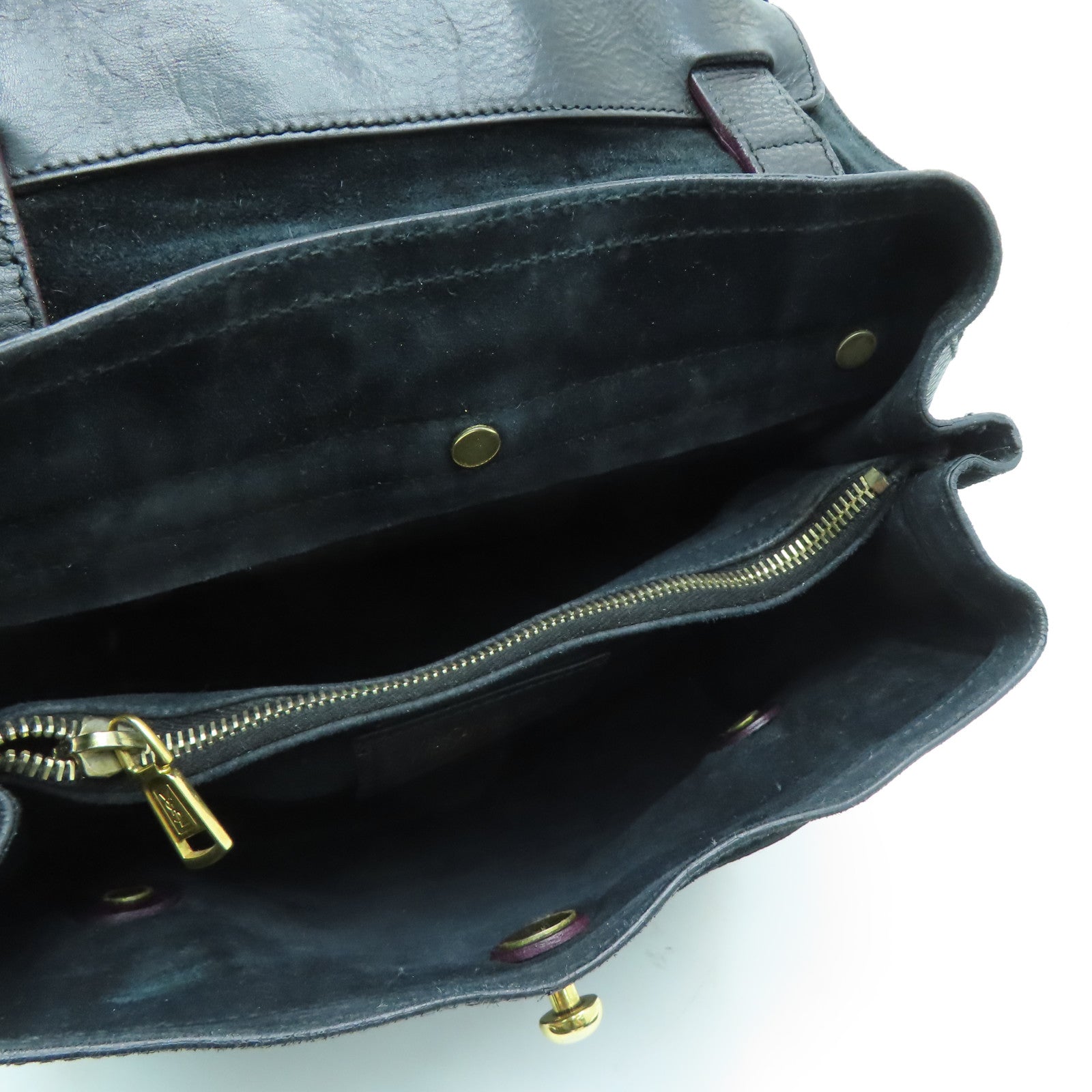 YVES SAINT LAURENT 【激減優惠】牛皮皮革Shoulder Bag手挽肩背兩用袋紫色/黑色