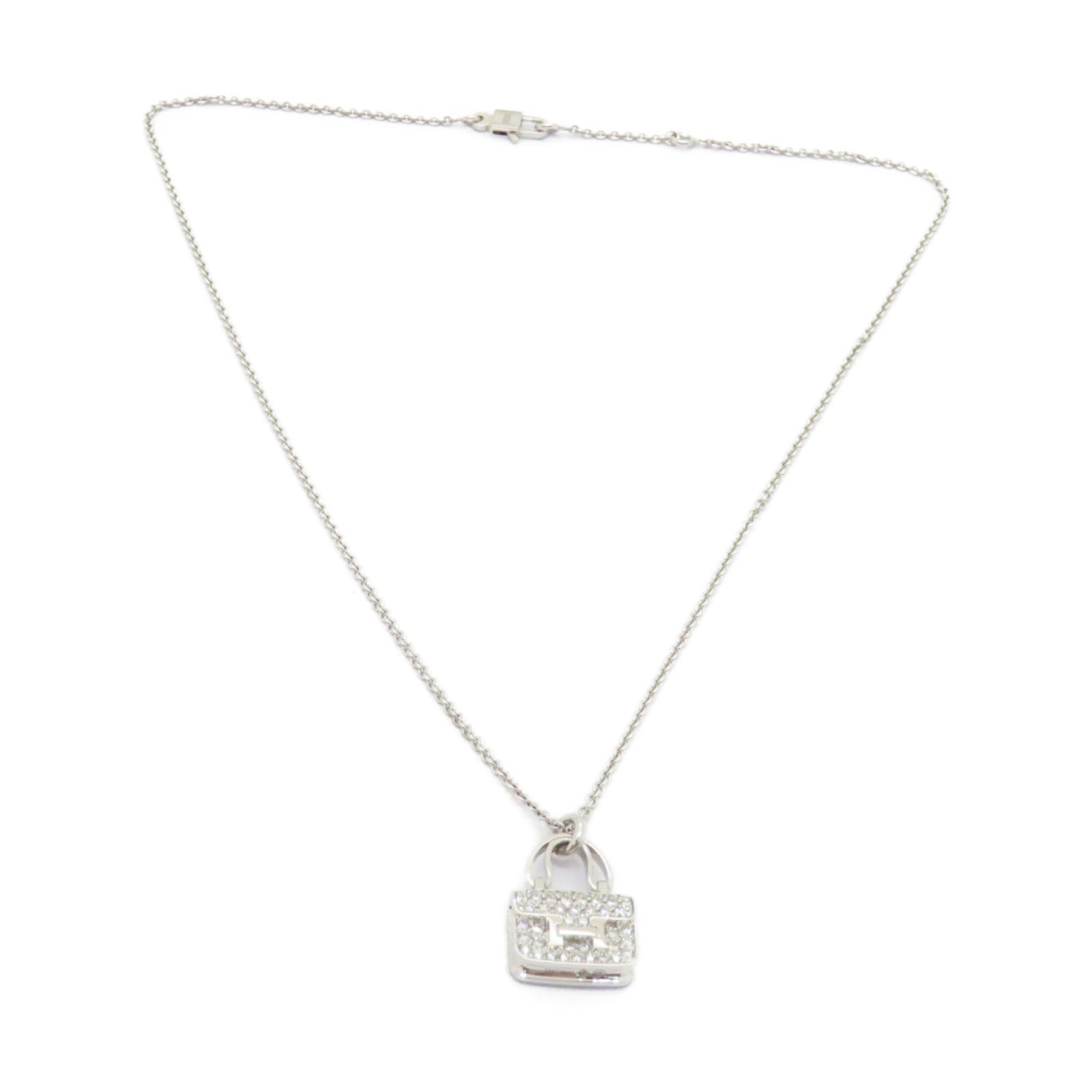HERMES 18K白金Amuletts Constance Pendant 0.44ct钻石项链