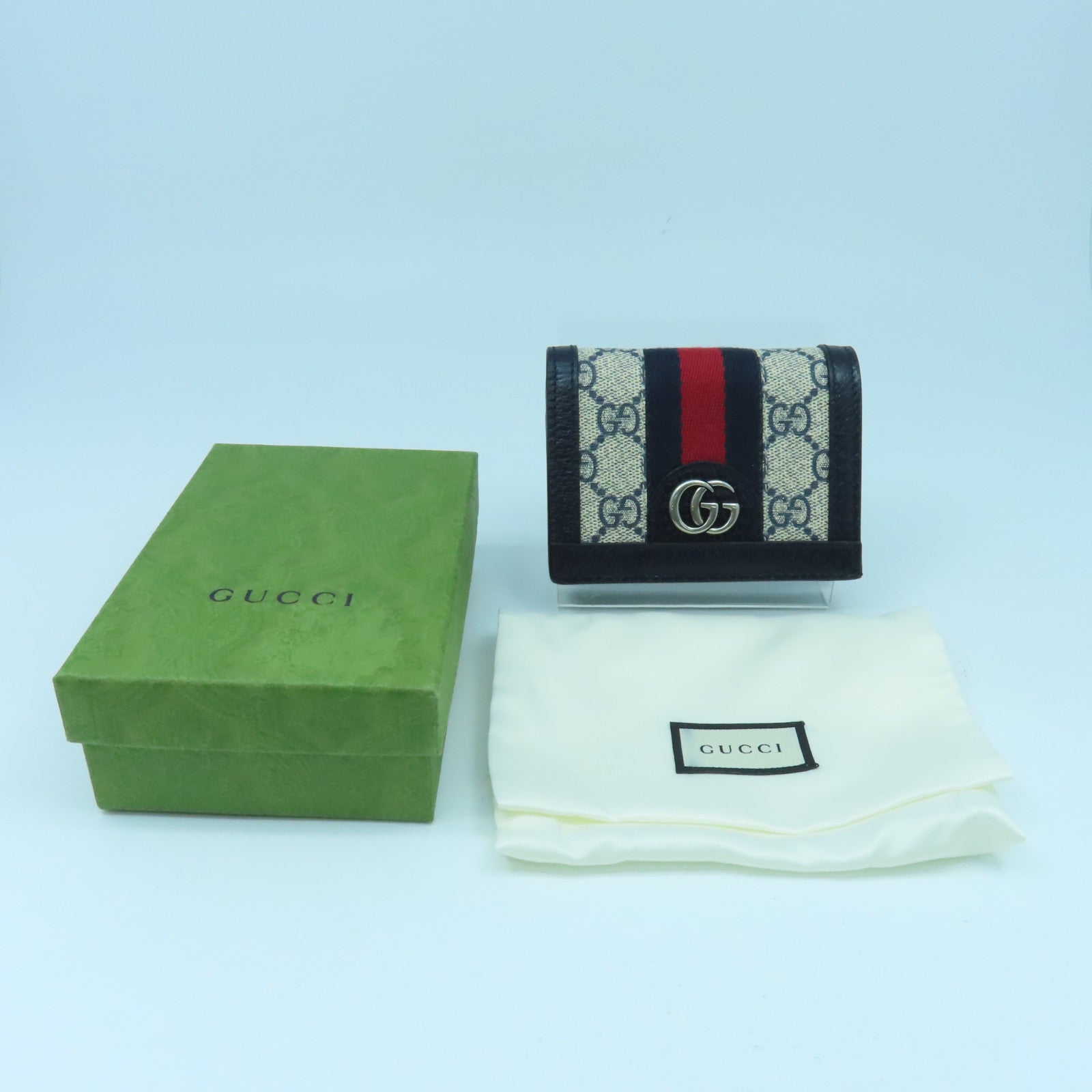 GUCCI 牛皮皮革GG Supreme Wallet銀扣錢包黑色