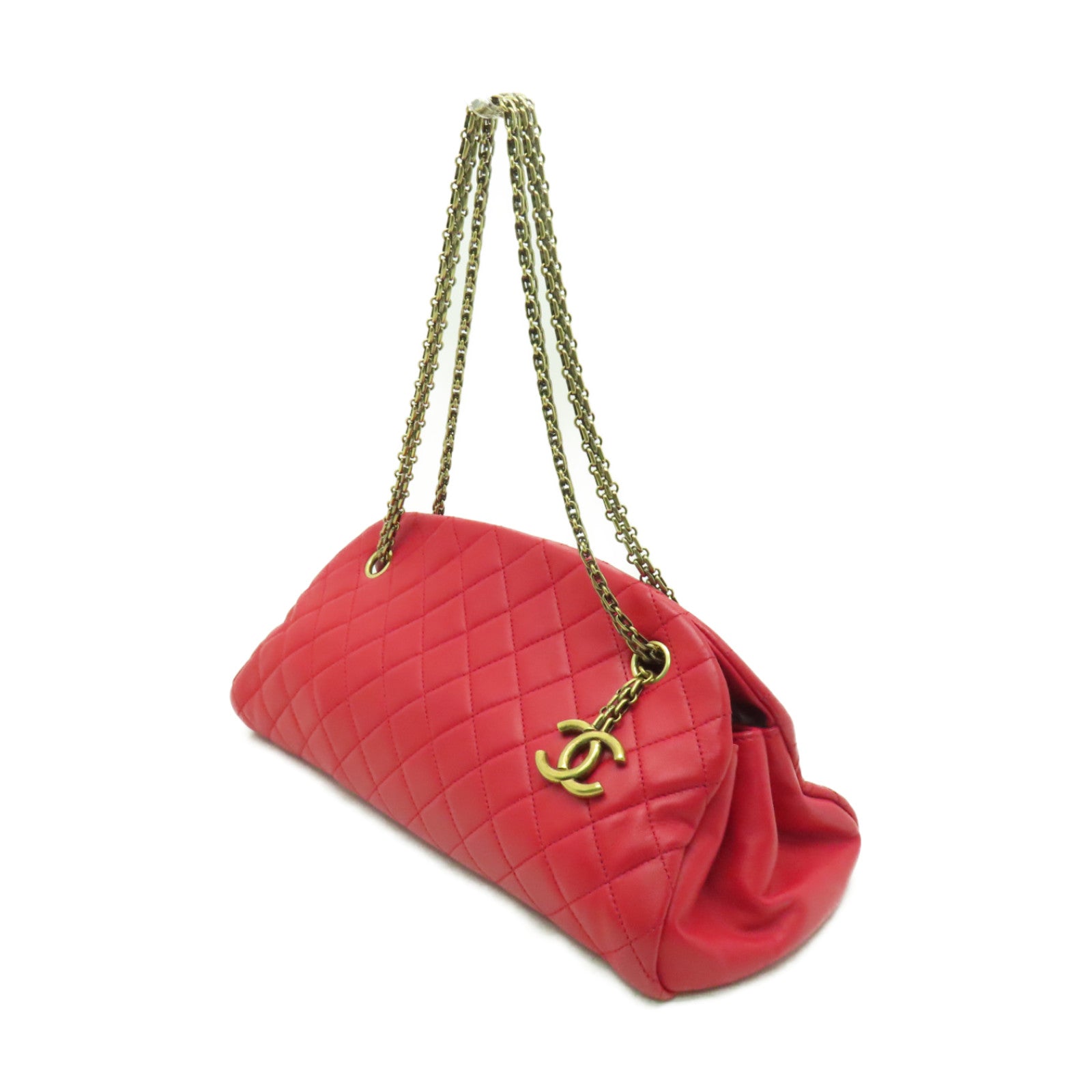 CHANEL 菱格羊皮皮革Mademoiselle金扣鏈帶肩背袋紅色
