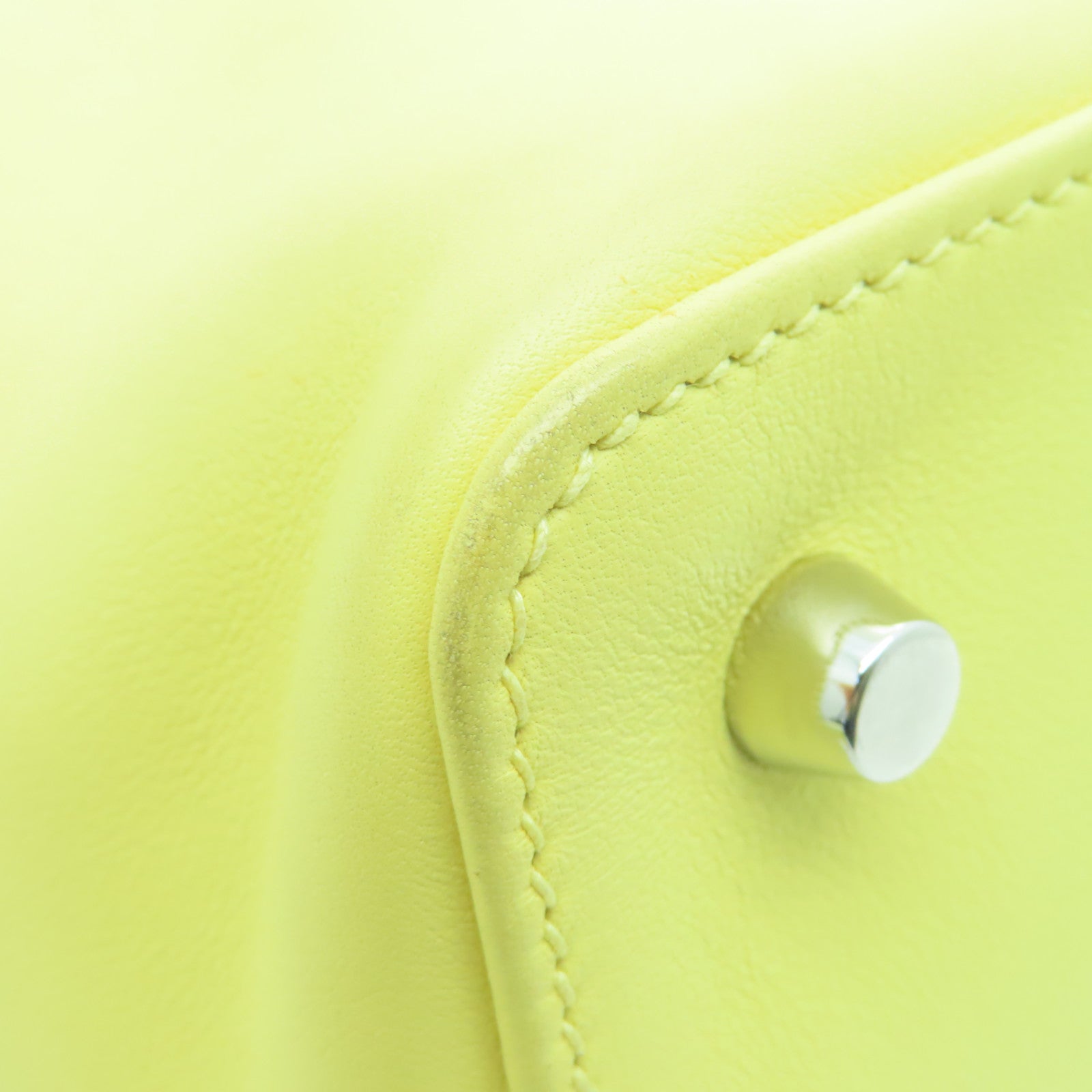 HERMES Swift Leather Tool Box 20 Silver Buckle Handle Shoulder Bag Jaune Poussin Yellow