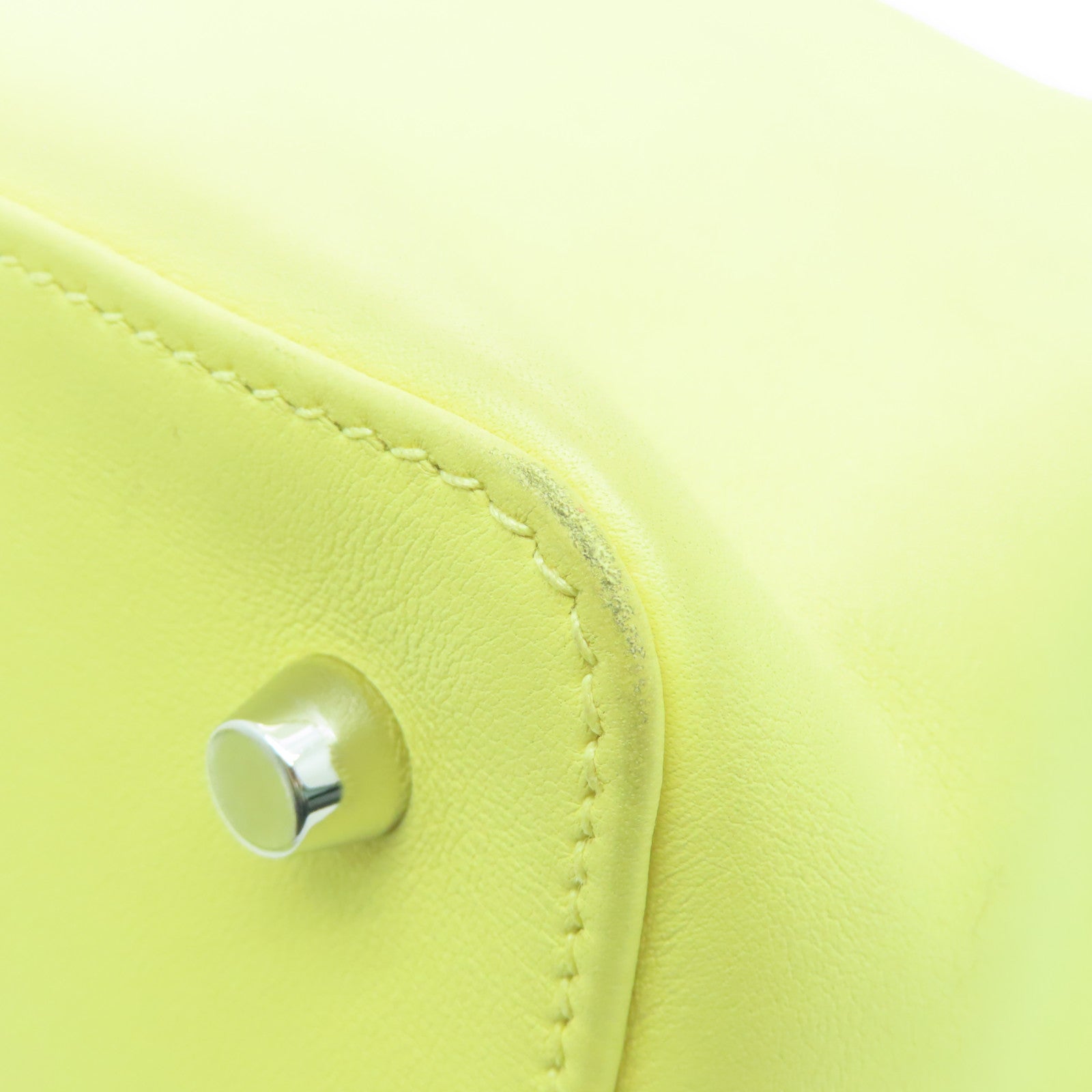 HERMES Swift Leather Tool Box 20 Silver Buckle Handle Shoulder Bag Jaune Poussin Yellow