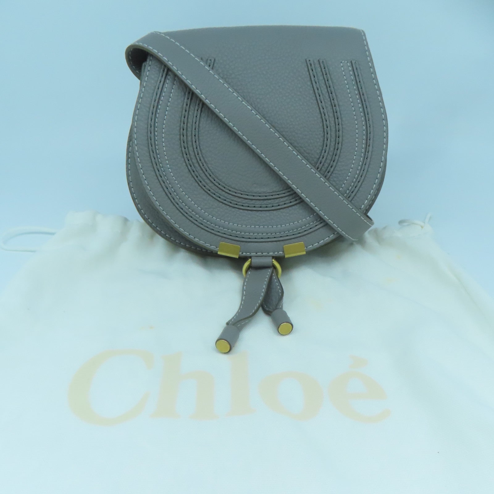 Chloe 牛皮皮革Shoulder Bag金扣肩背袋灰色