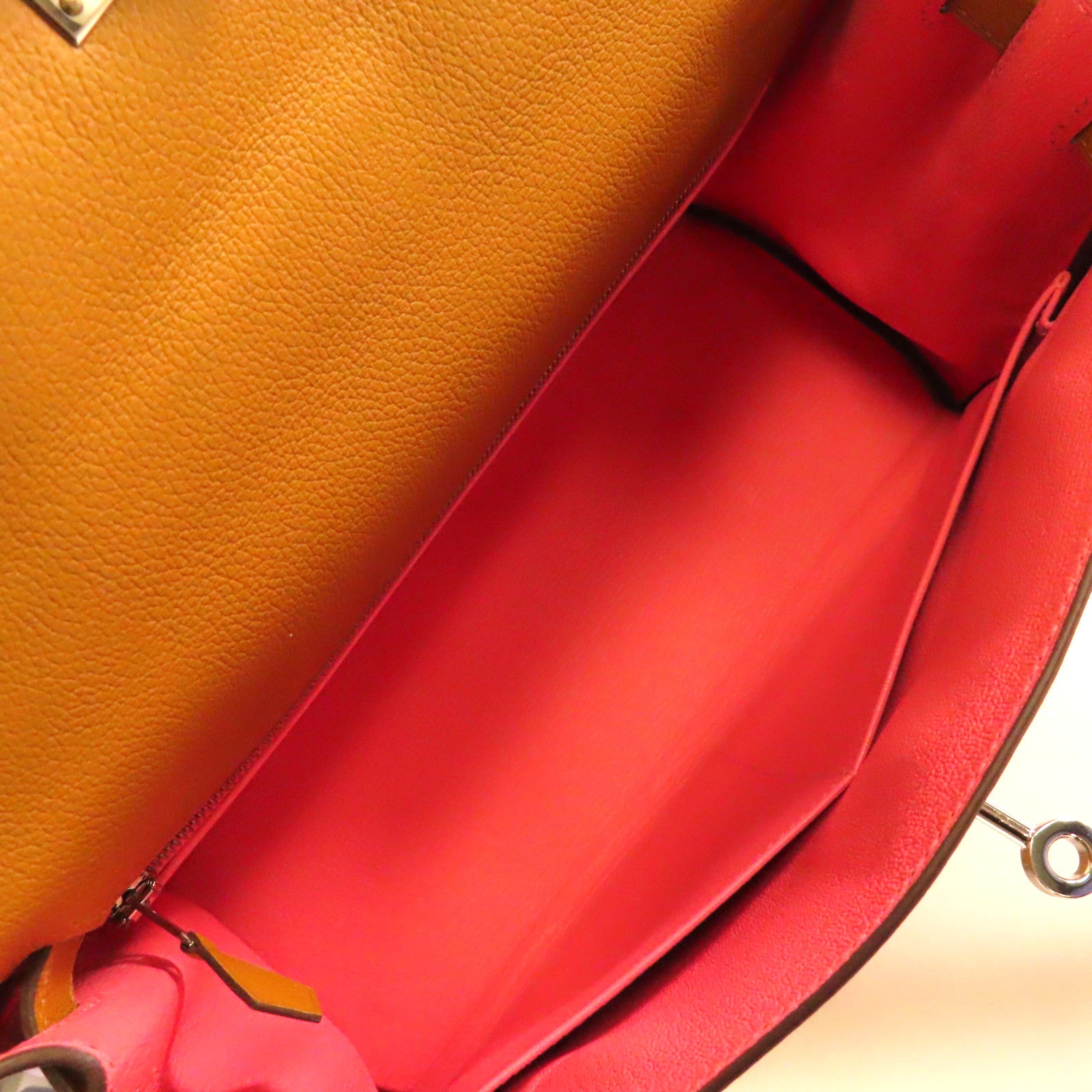 HERMES Evercolor皮革Kelly 28 2Way Hand Bag銀扣手挽肩背兩用袋Caramel焦糖色/Rose玫瑰色