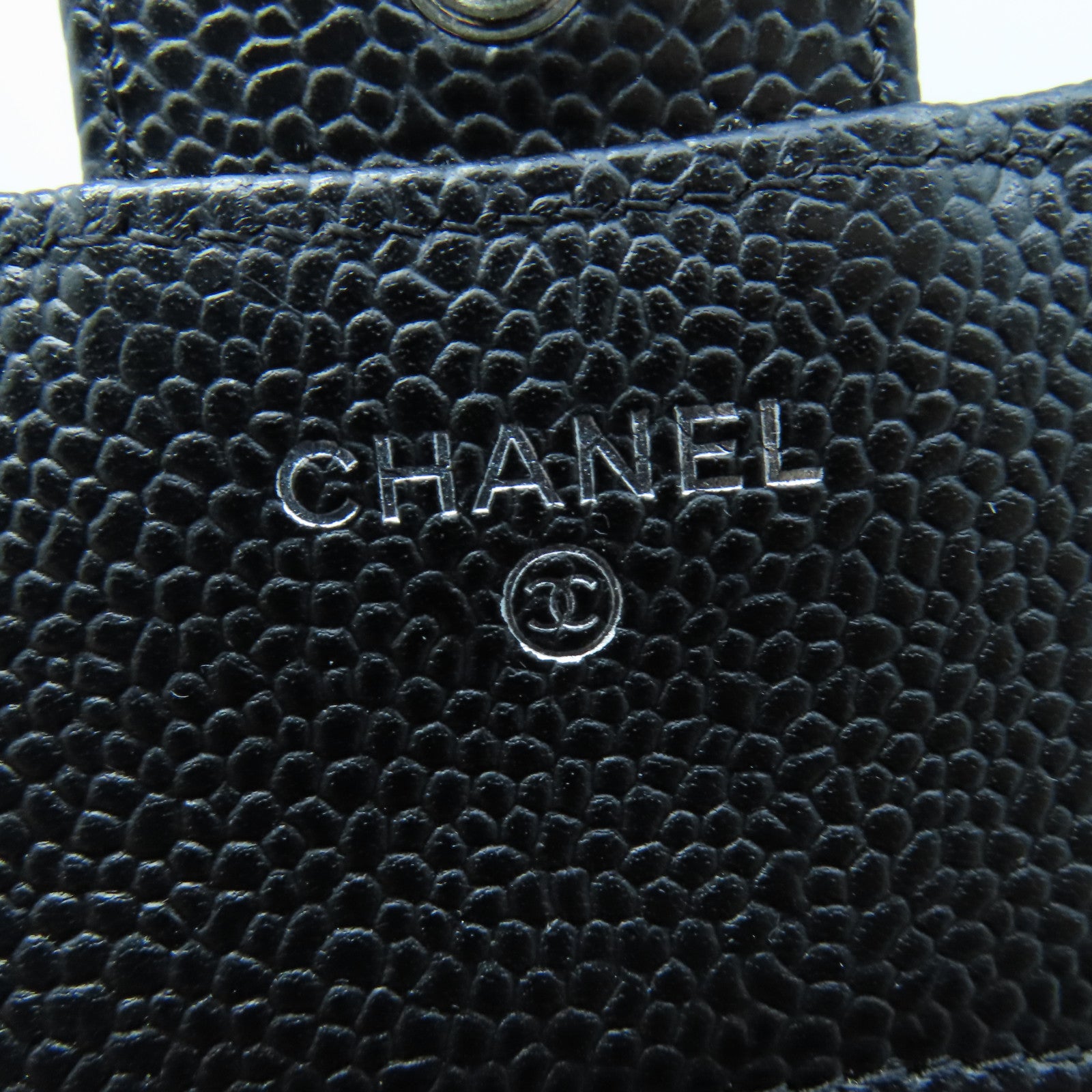 CHANEL Rhombus Caviar Leather Wallet Silver Buckle Wallet Black