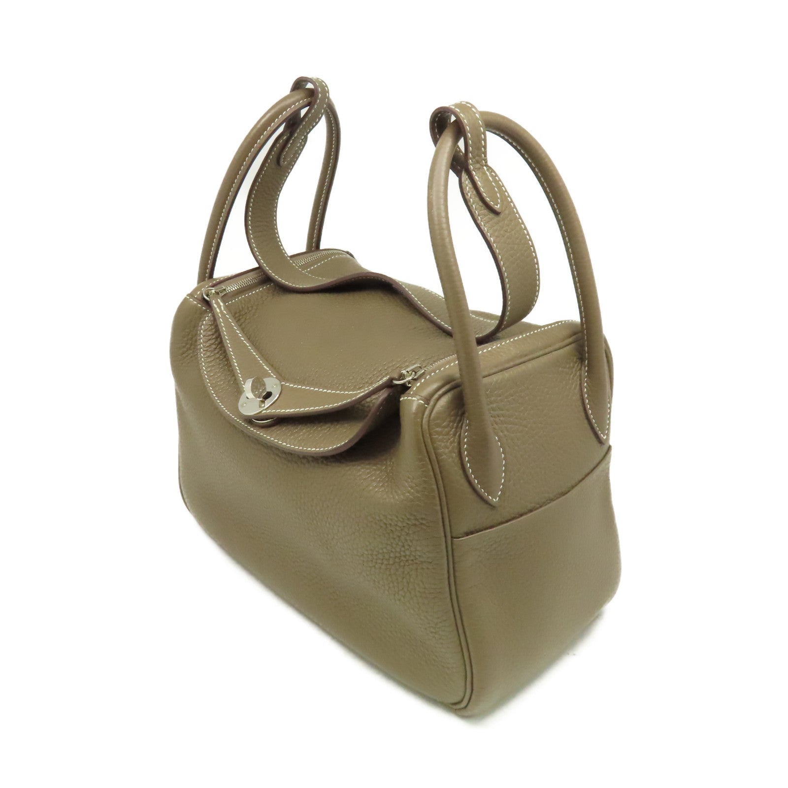 HERMES Clemence皮革Lindy 26 Shoulder Bag銀扣肩背袋Etoupe大象灰色