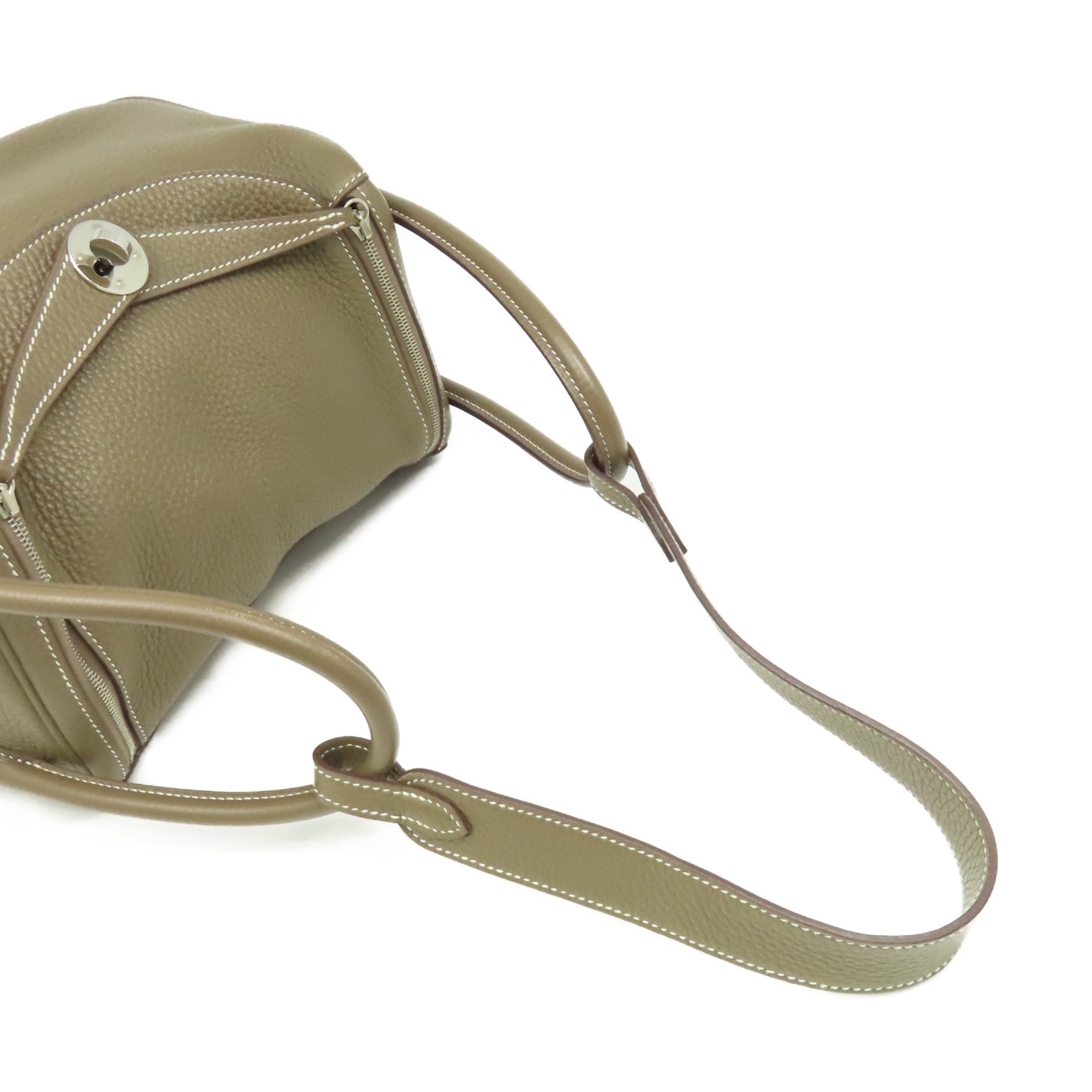 HERMES Clemence皮革Lindy 26 Shoulder Bag銀扣肩背袋Etoupe大象灰色