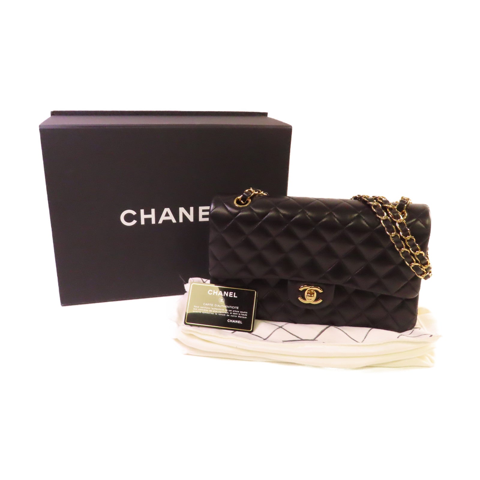 CHANEL 菱格羊皮皮革Classic 25 Chain Shoulder Bag金扣鏈帶肩背袋黑色