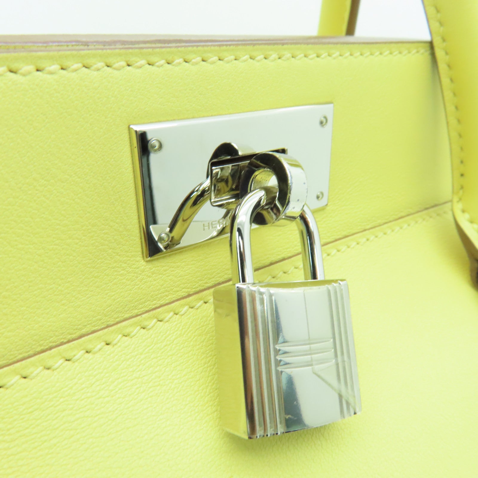 HERMES Swift Leather Tool Box 20 Silver Buckle Handle Shoulder Bag Jaune Poussin Yellow