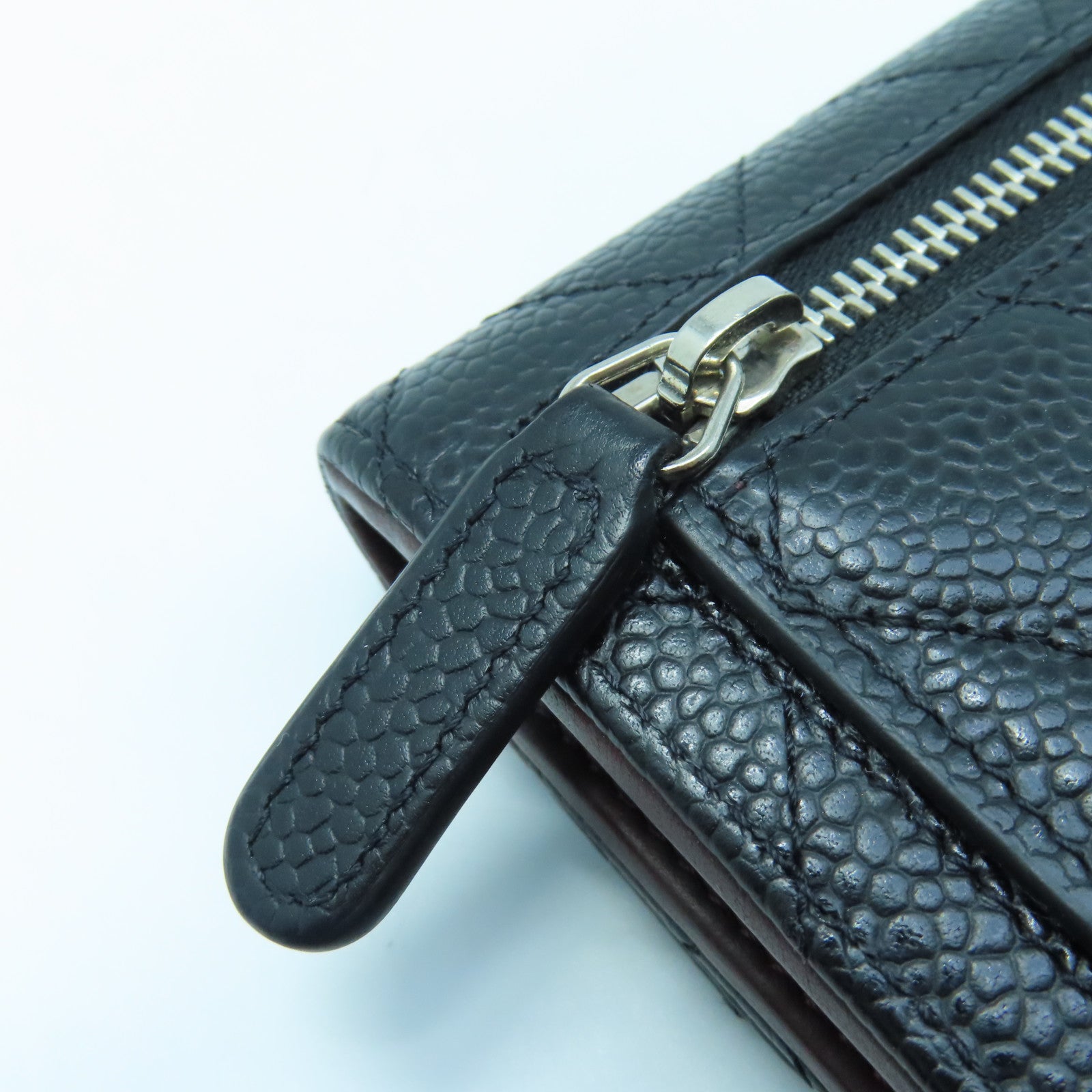 CHANEL Rhombus Caviar Leather Wallet Silver Buckle Wallet Black