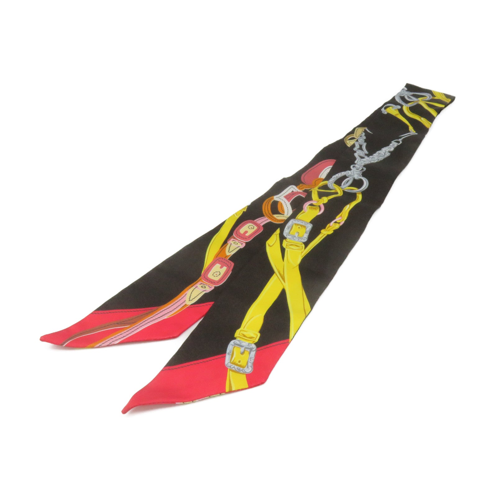 HERMES Silk Twilly Scarf Black/Color